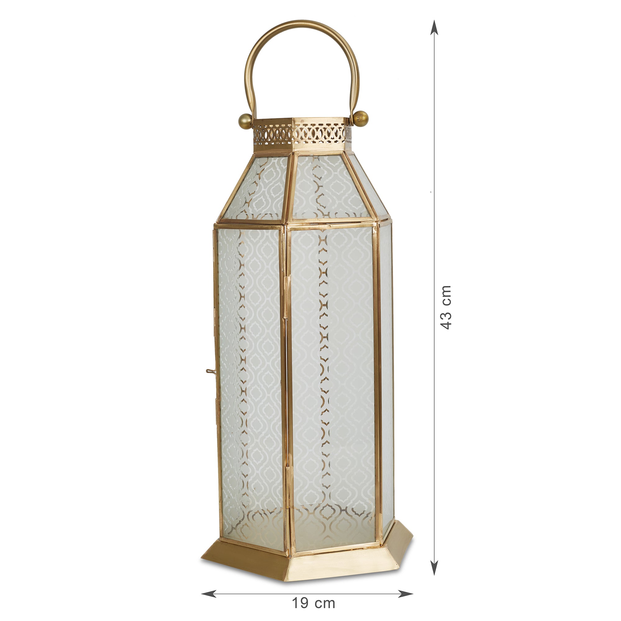 Apollo Iron and Glass Hexagon Lantern 19x43 Cm in Emerald & Gold Colour