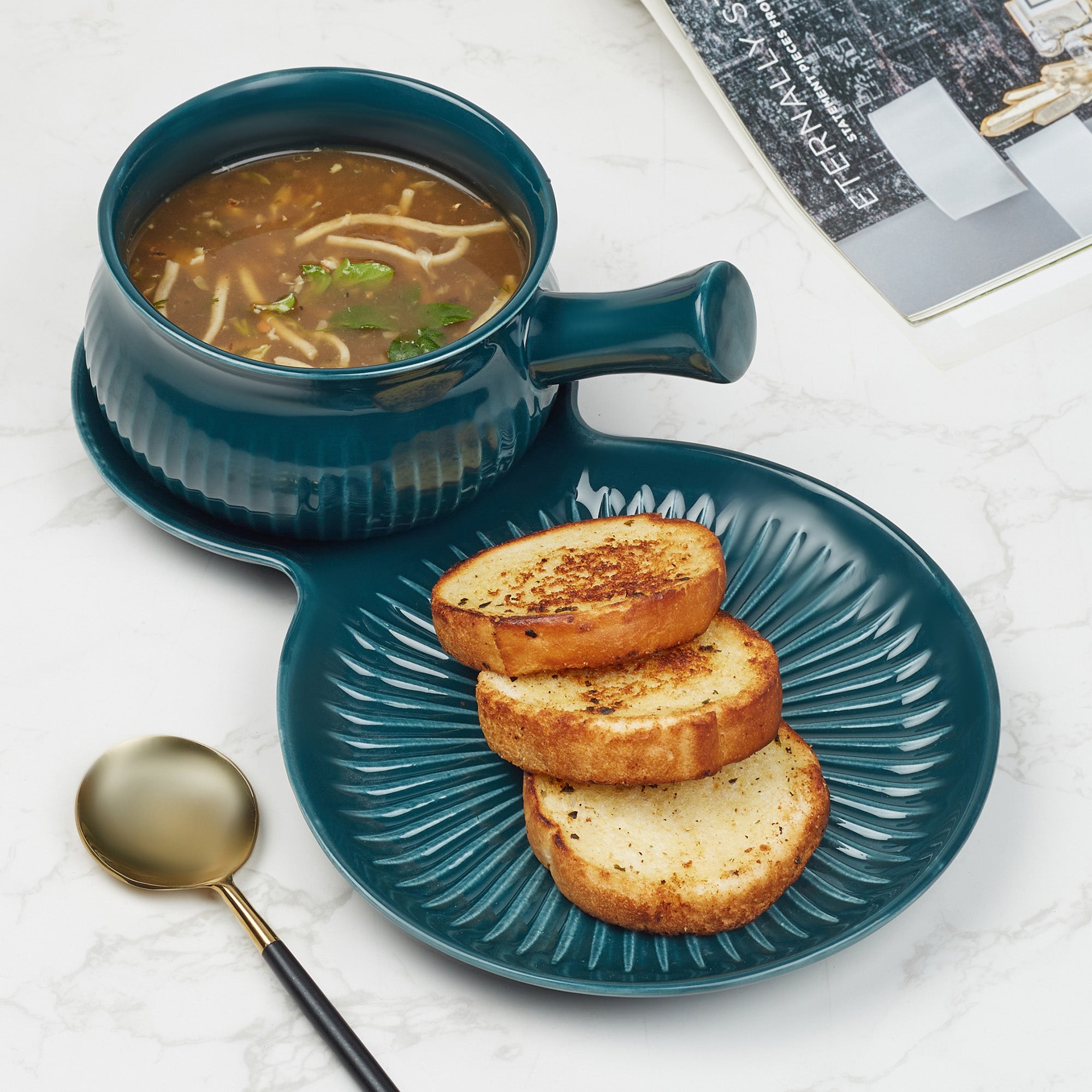 Ace Ceramic Soup Cup & Serving Platter Combo in Assorted Colour
