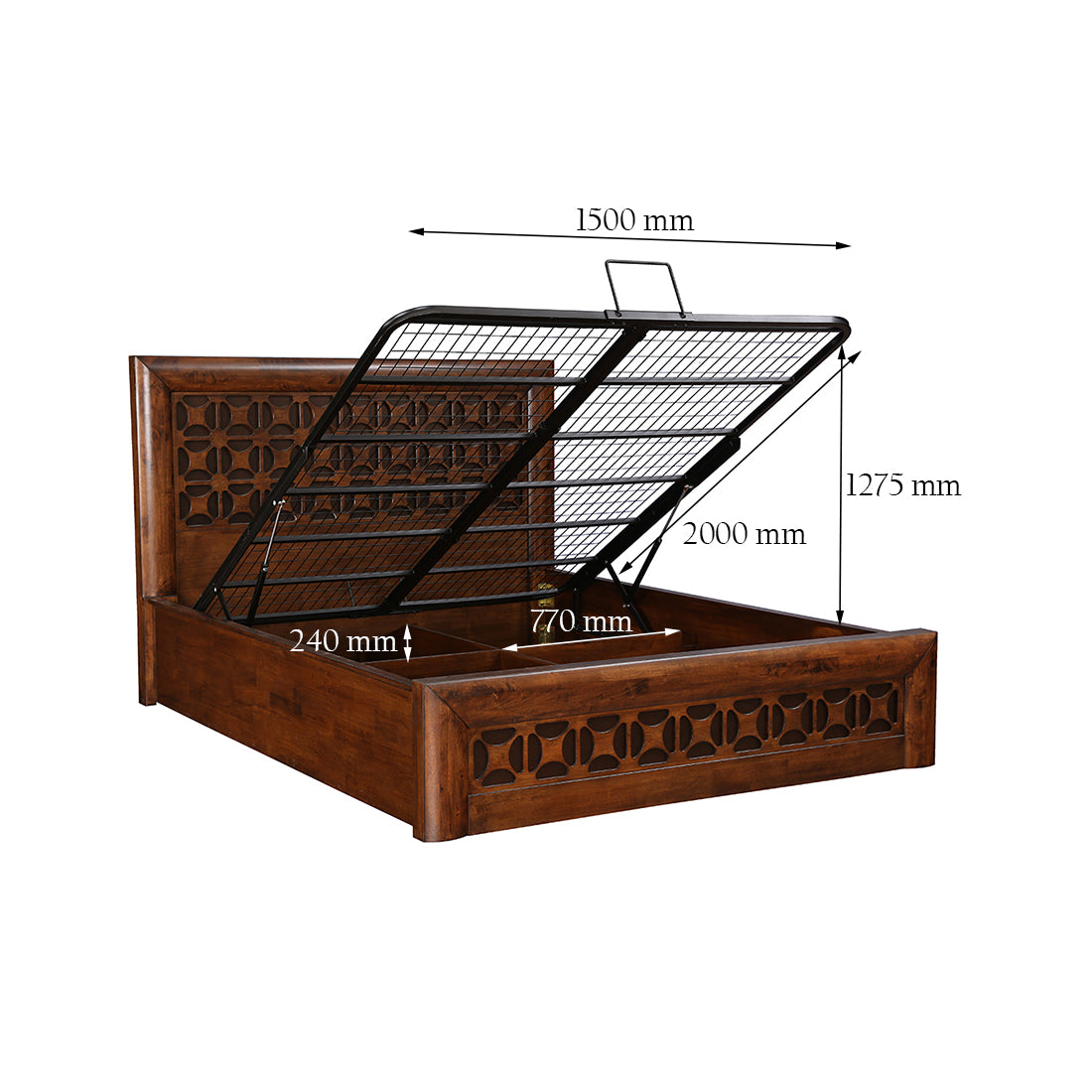 Casablanca Solidwood Queen bed with Hydraulic storage in Walnut Colour