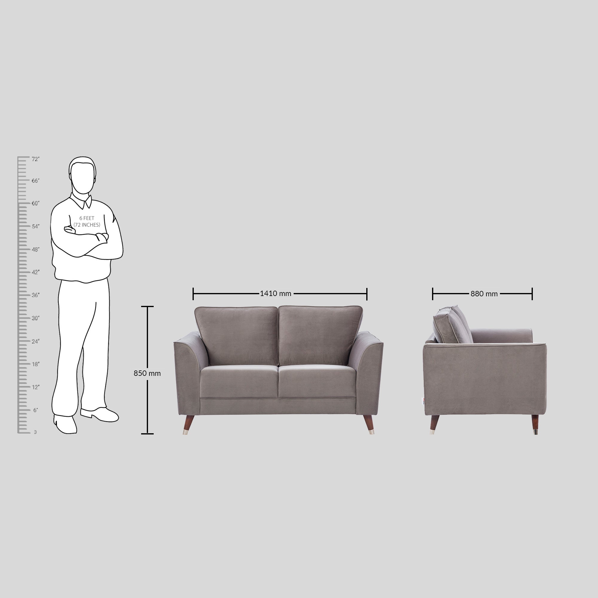 Magnific Velvet Two Seater Sofa in Dark Grey Colour
