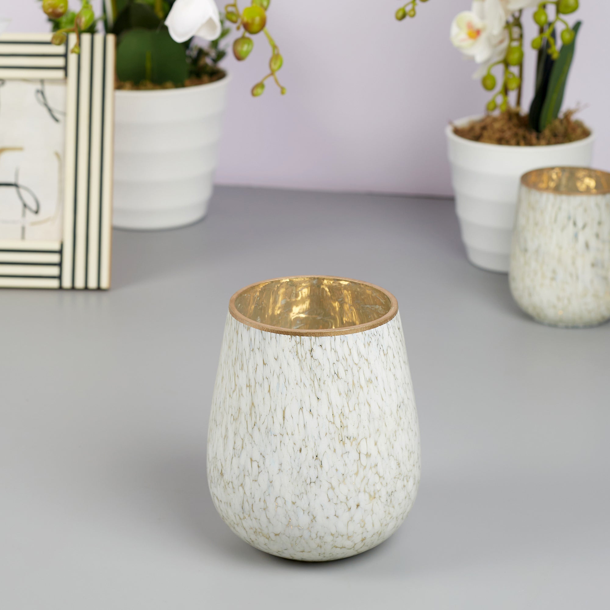 Phiona Glass Textured Handcrafted Vase 15 Cm in White Colour