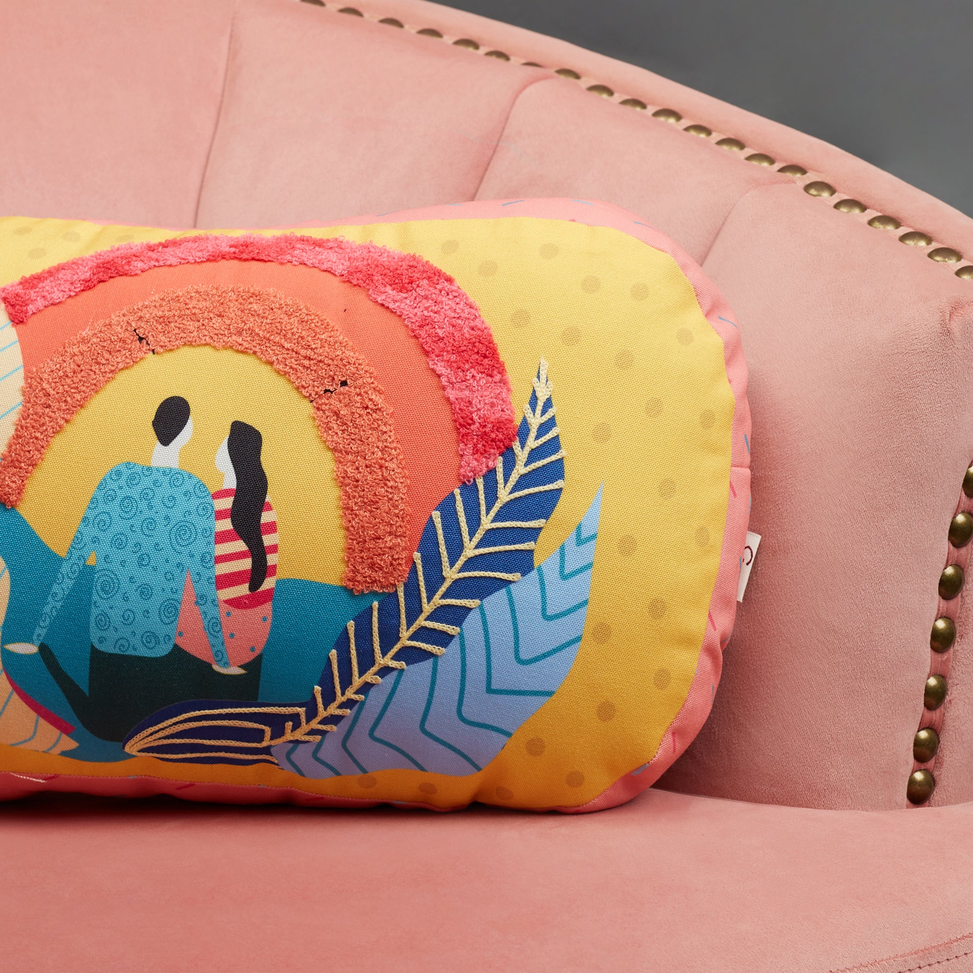 Good Life  Reversible Sunrise Digital Printed Shaped Cushion 28x45 Cm in Navy Colour
