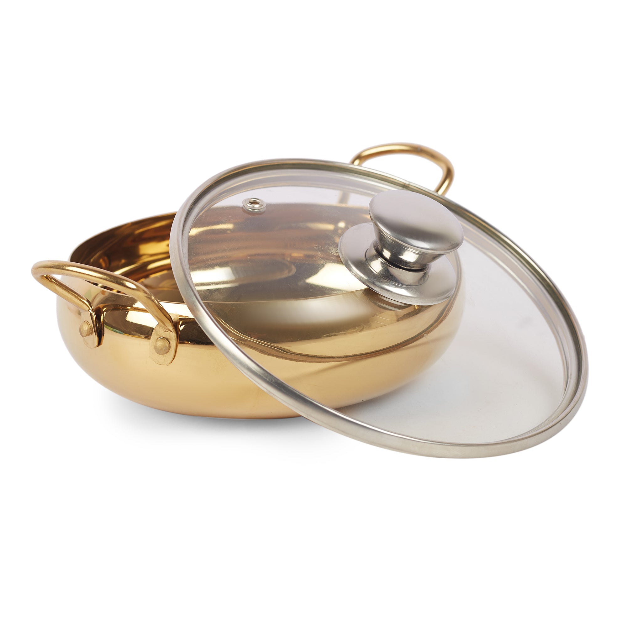 Sapphire Stainless Steel Serving Handi Set of 2 in Gold & Silver Colour by Living Essence