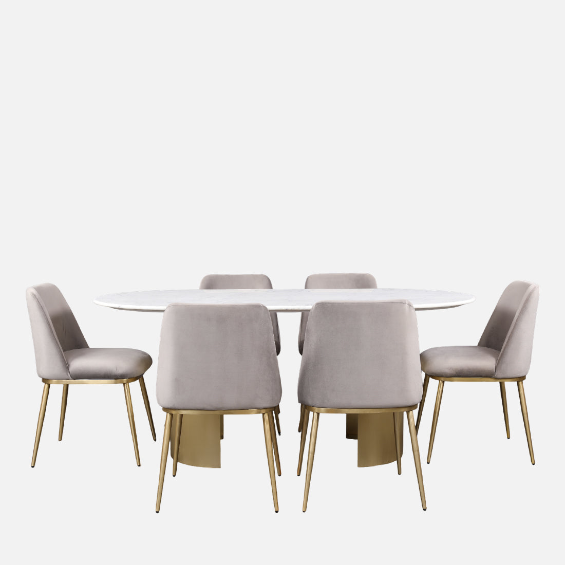 Palatine Marble Top Six Seater Dining Set in White & Grey Colour