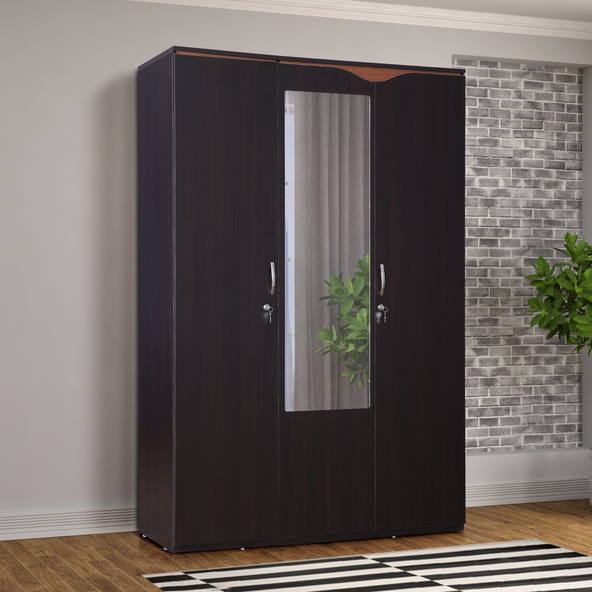 Swirl Three door Wardrobe in Dark Oak Colour