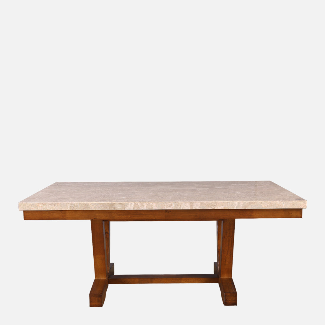 Florentine Marble Finish Six Seater Dining Table in Dark Walnut Colour