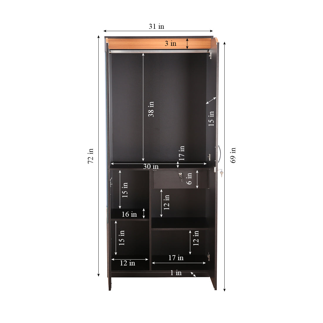 Swirl Two door Wardrobe in Wenge Colour