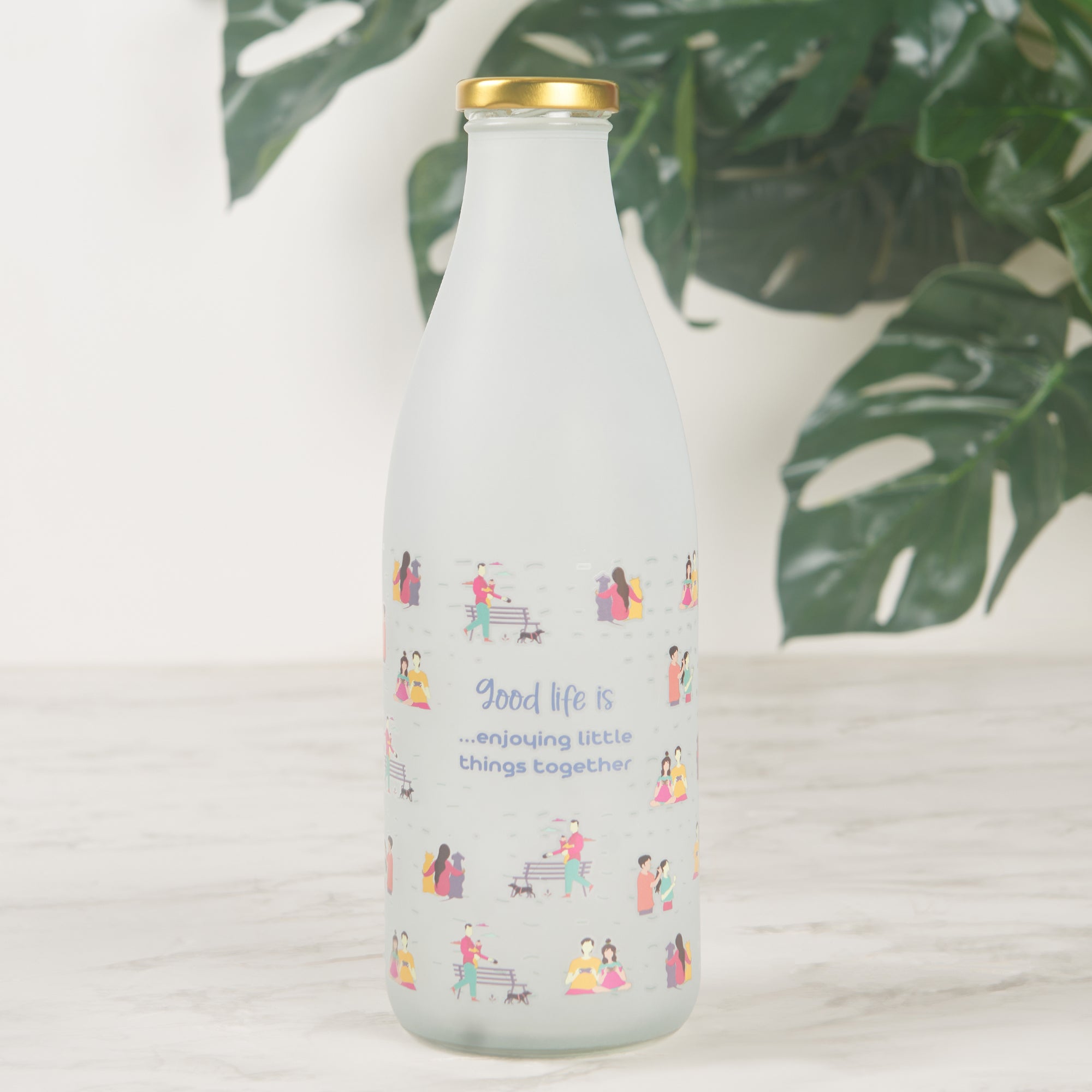 Good Life Glass Frosted Milk Bottle 1 Ltr in White Colour