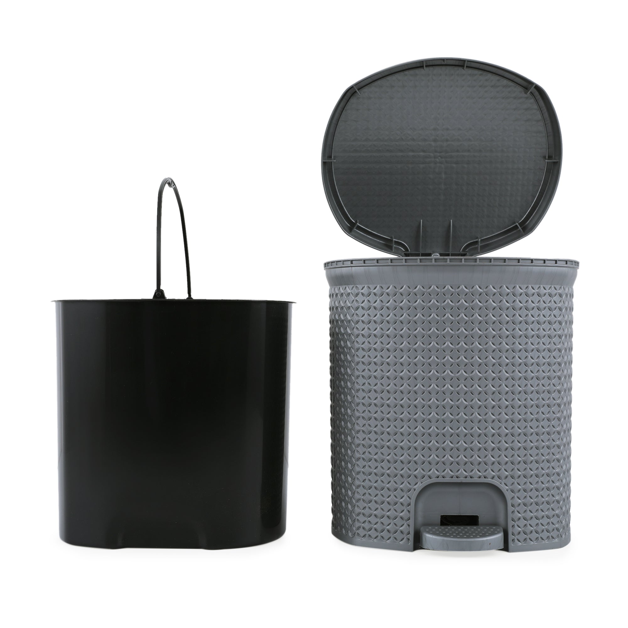 Diamond Plastic Pedal Dustbin with Inner Bucket 12 Ltr in Grey Colour
