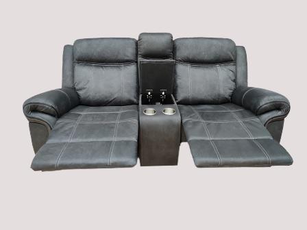 Enfield Fabric 2 Seater Recliner with Console in Grey Colour