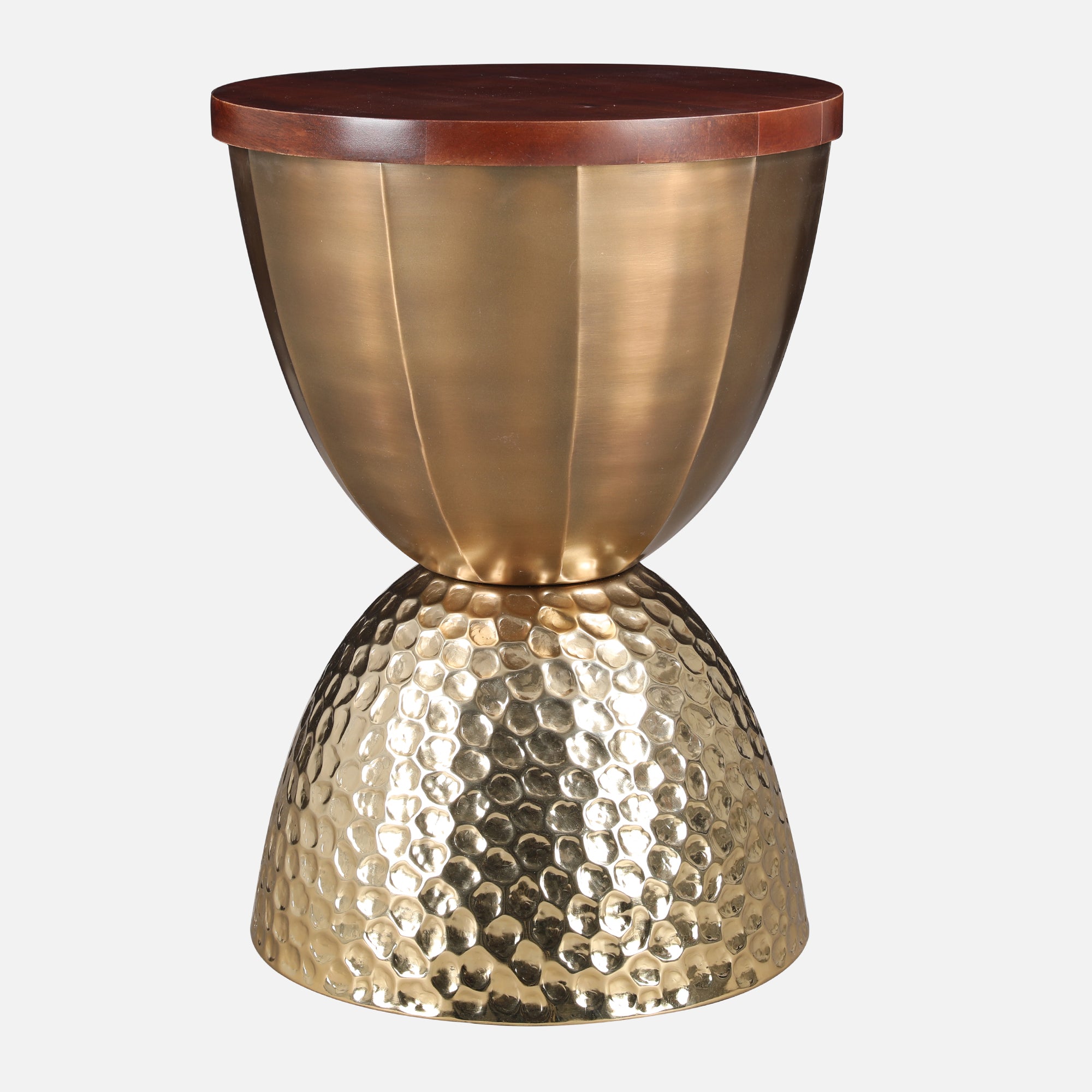 Mirbah Wood & Iron Side Table in Brown & Gold Colour