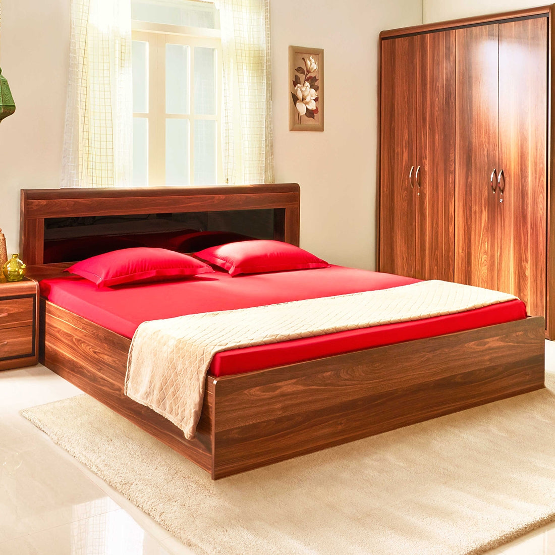 Archer King Bed with Box storage in Walnut Colour