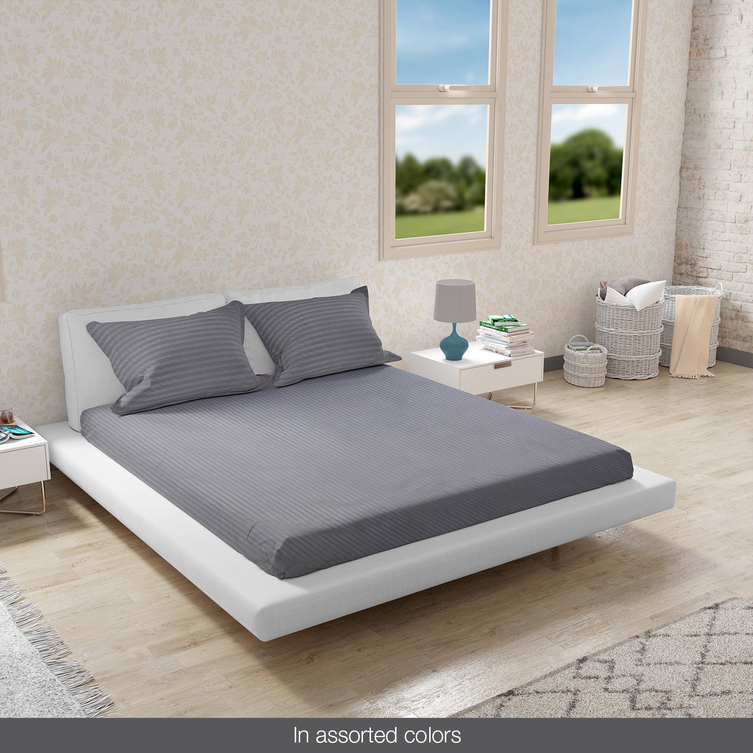 Essentials Micro Solid Self Textured Double Bedsheet Set in Multi Colour