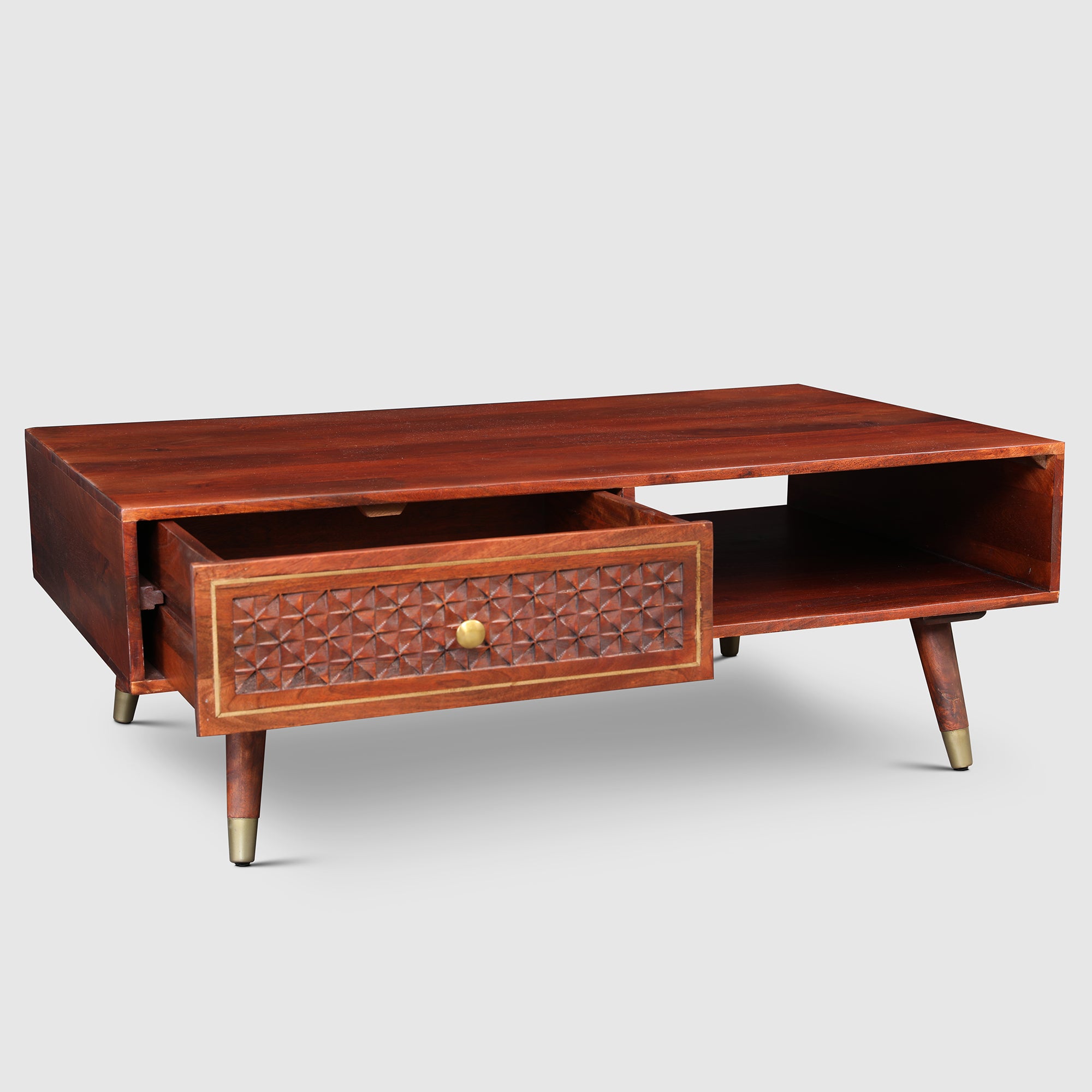 Phoolkari Center Table in Honey Finish Colour
