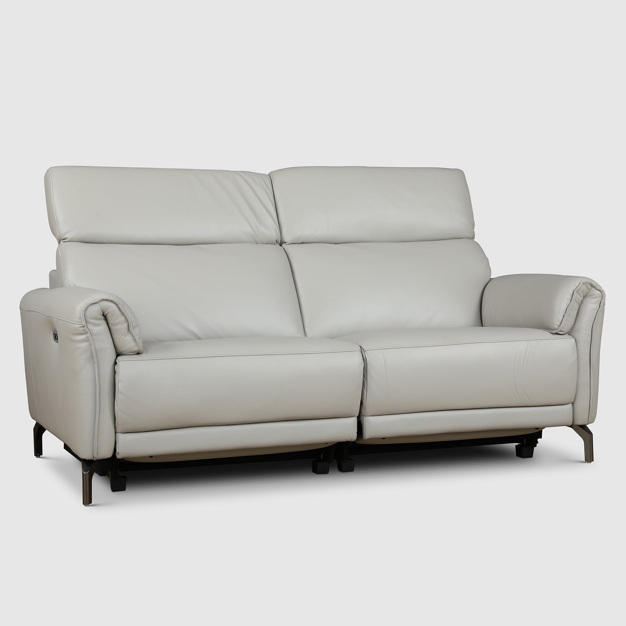 Emilia Half Leather Three seater Electric Recliner in Light Grey Colour