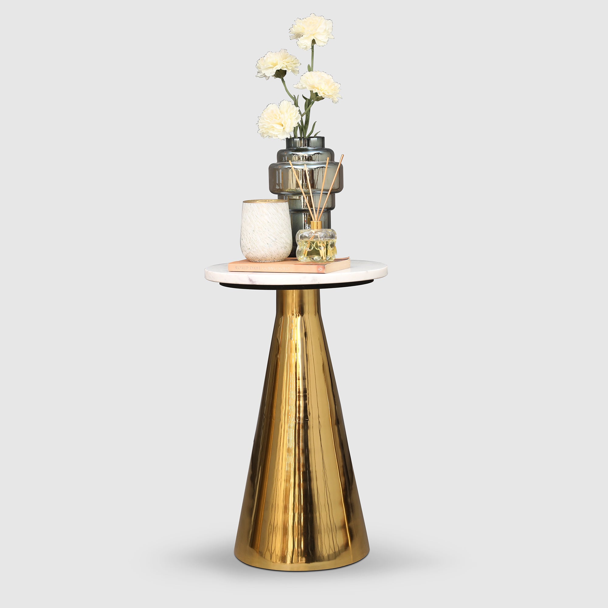 Corbe Metal Side Table in Gold & White Colour