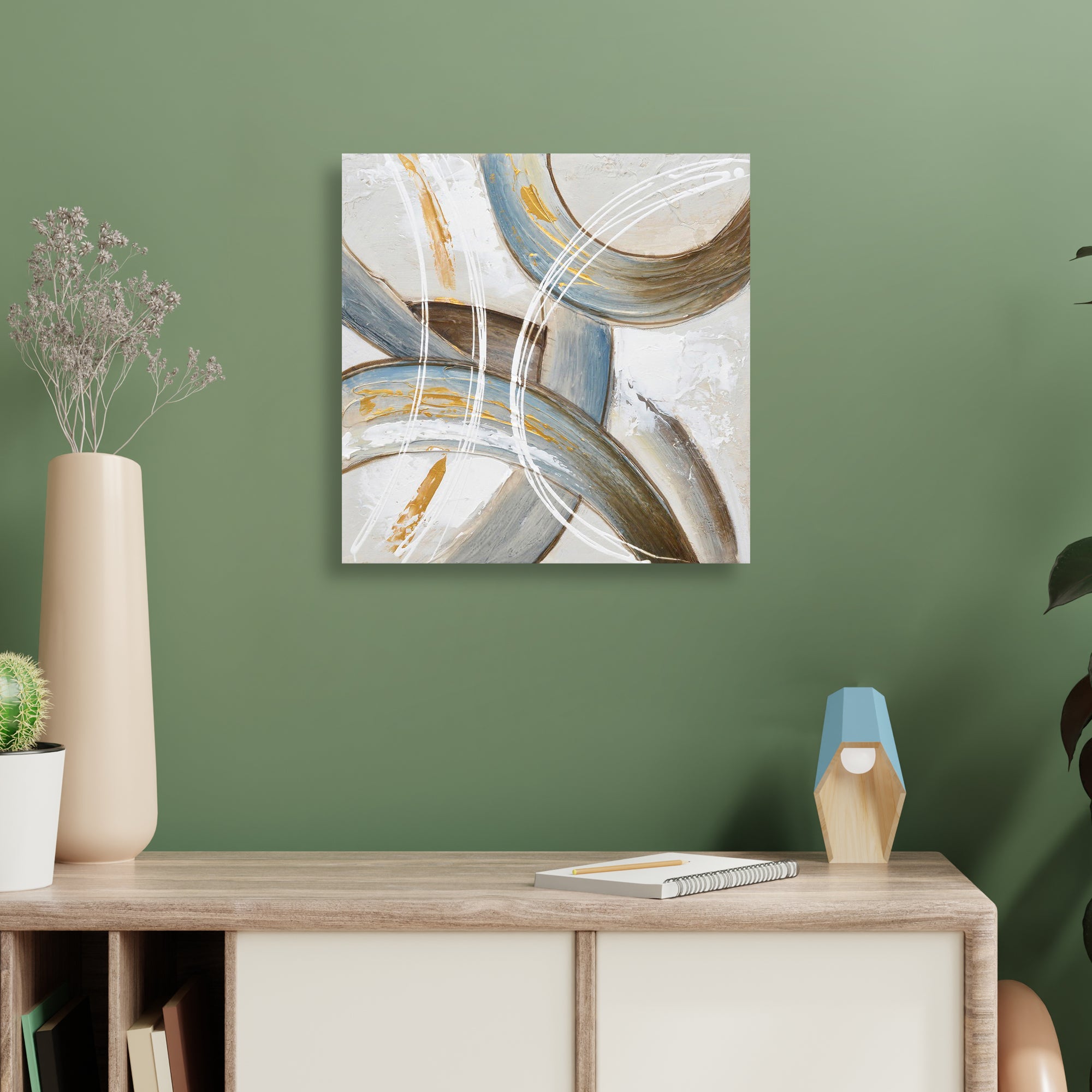 Ilona Abstract Brush Strokes Handmade Canvas Painting 30x30 Cm in Light Blue Colour