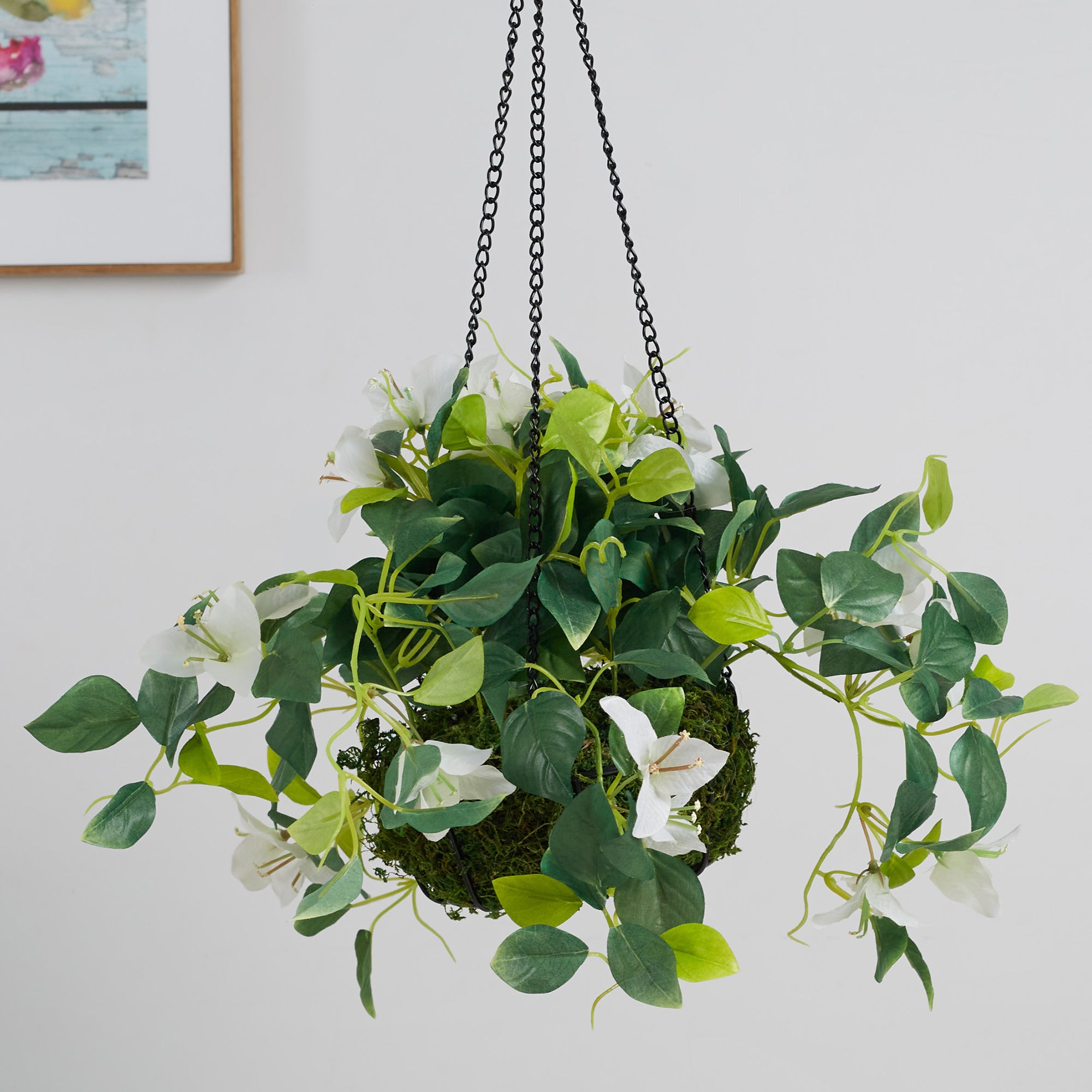 Ilana Faux Hanging Bougainvillea With Pot 54 Cm in White Colour