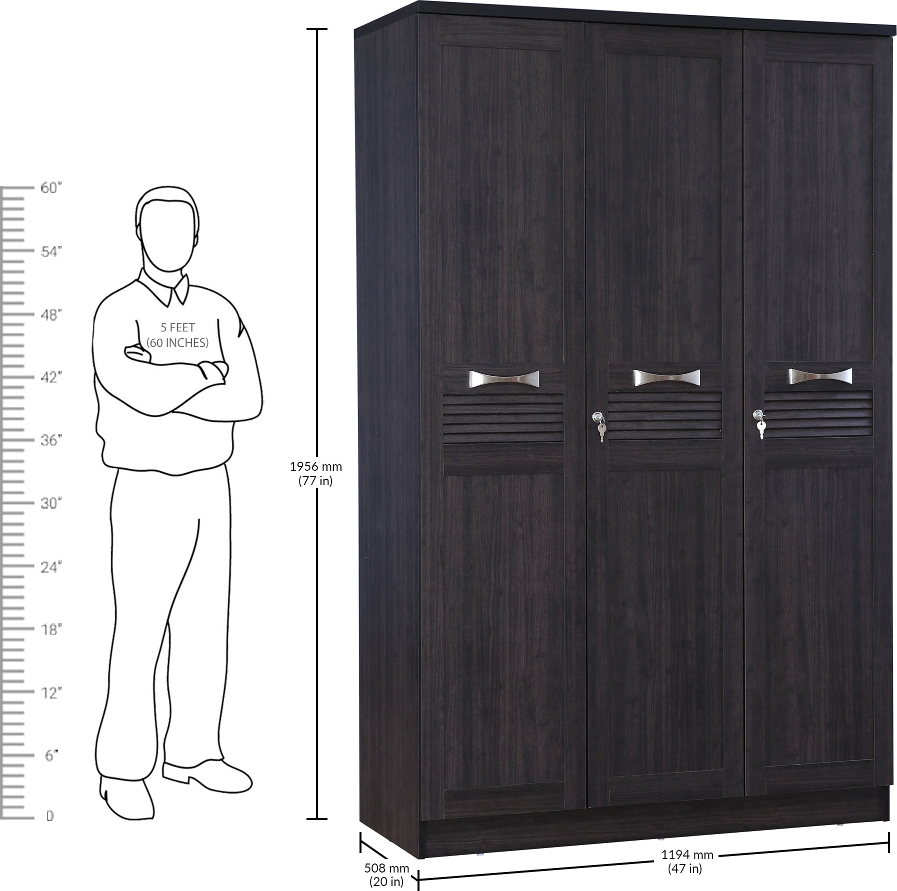 Bolton Three door Wardrobe in Wenge Colour