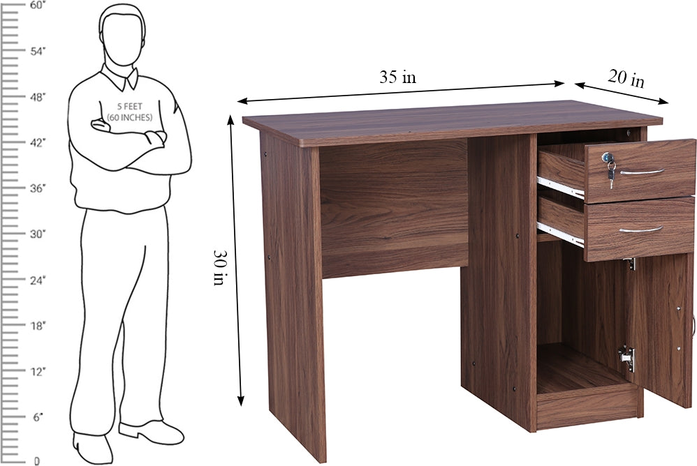 Simply Study Table with Three Drawer in Dark Walnut Colour