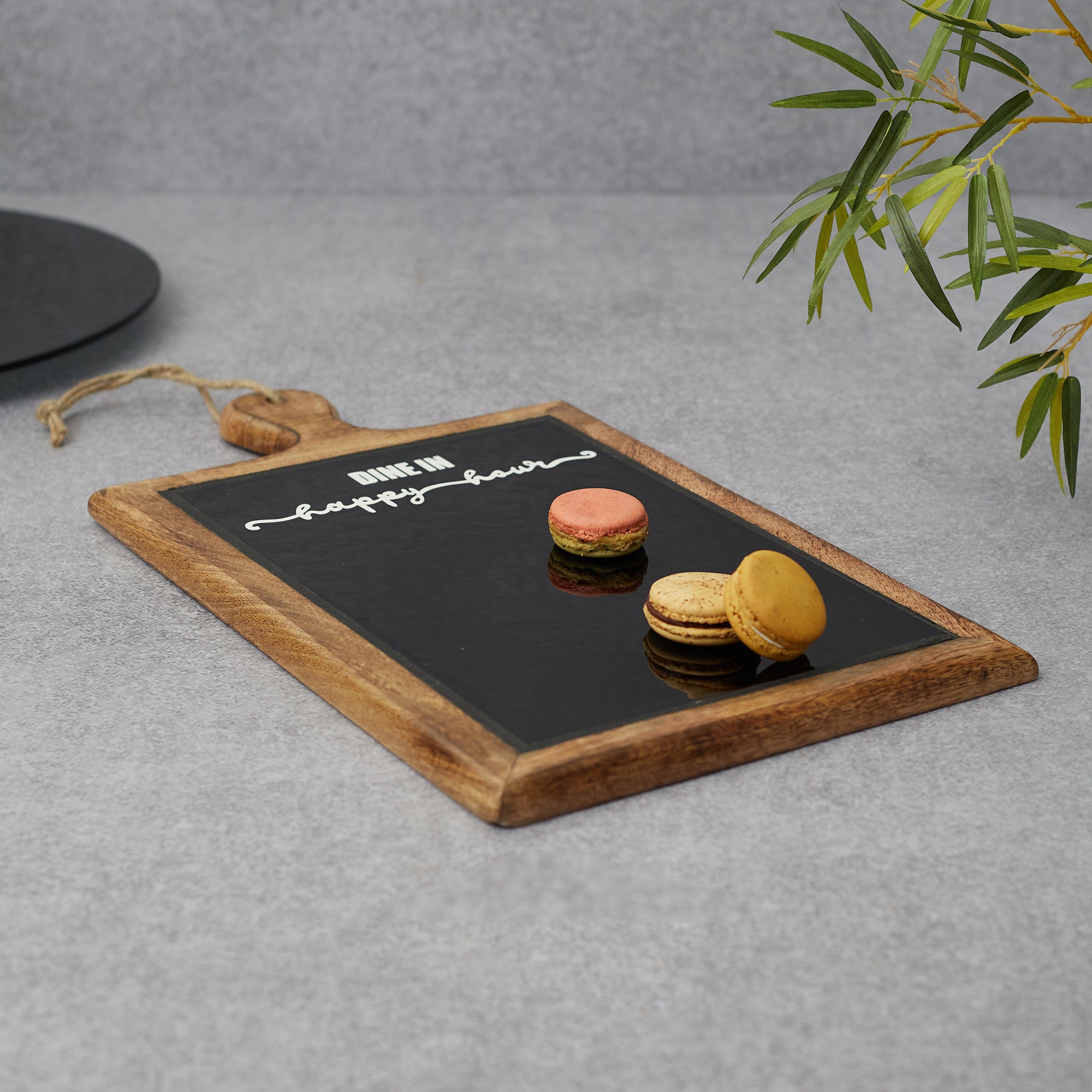Ebony Glass & Wooden Menu Board & Platter 44x25 in Black Texture Colour