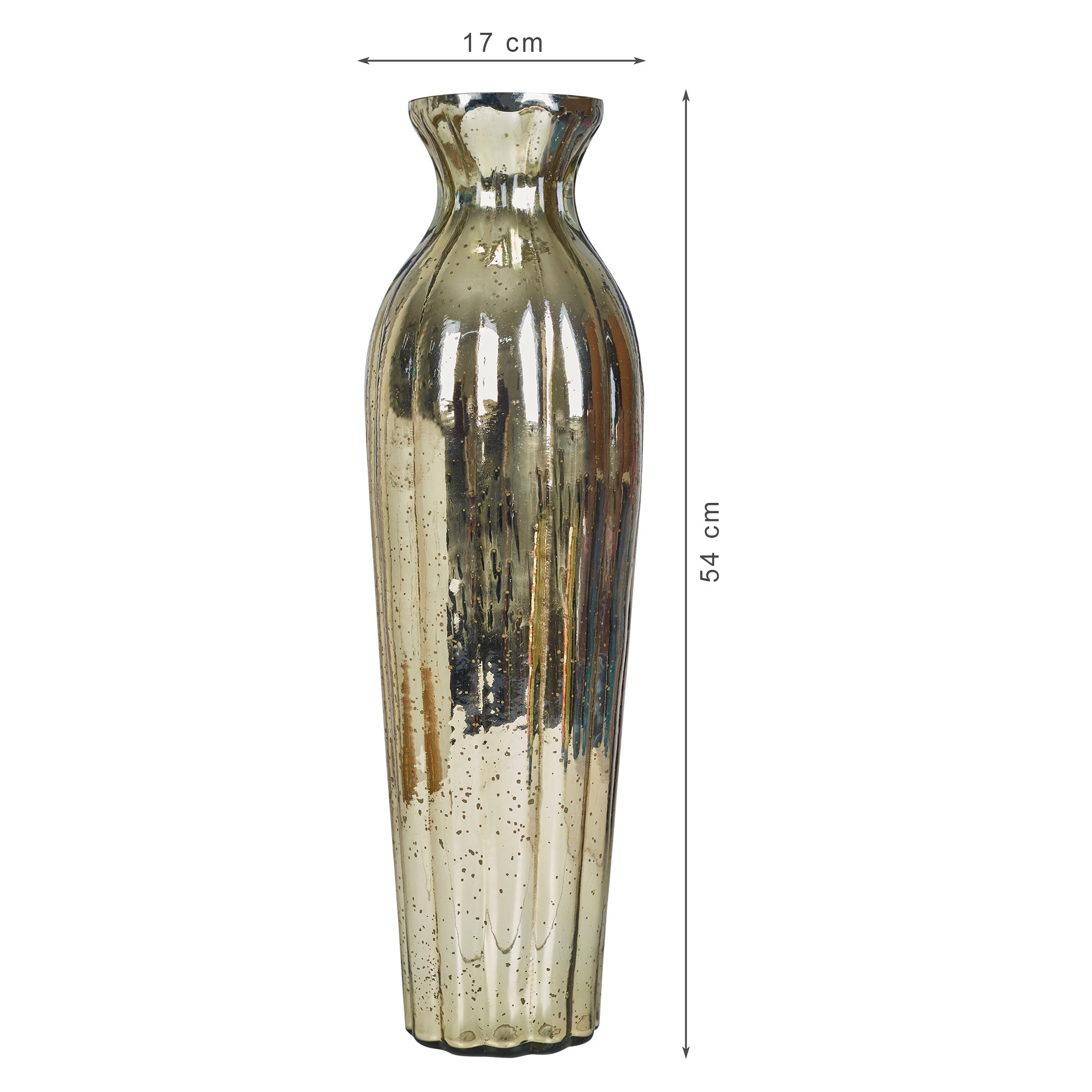 Phiona Glass Tall Fluted Handcrafted Mercury Vase 54 Cm in Gold Colour