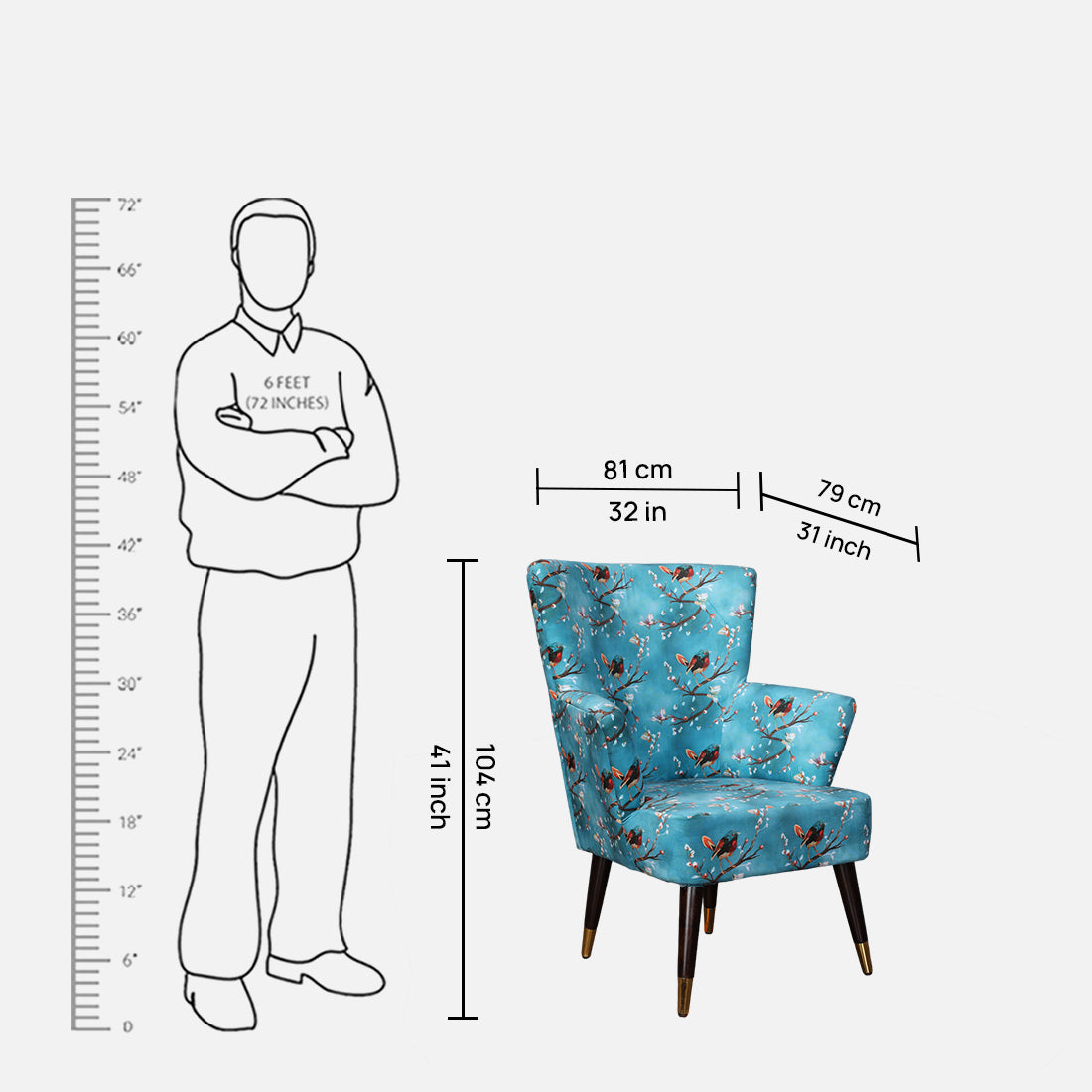 Peony Fabric Arm Chairs in Blue Colour