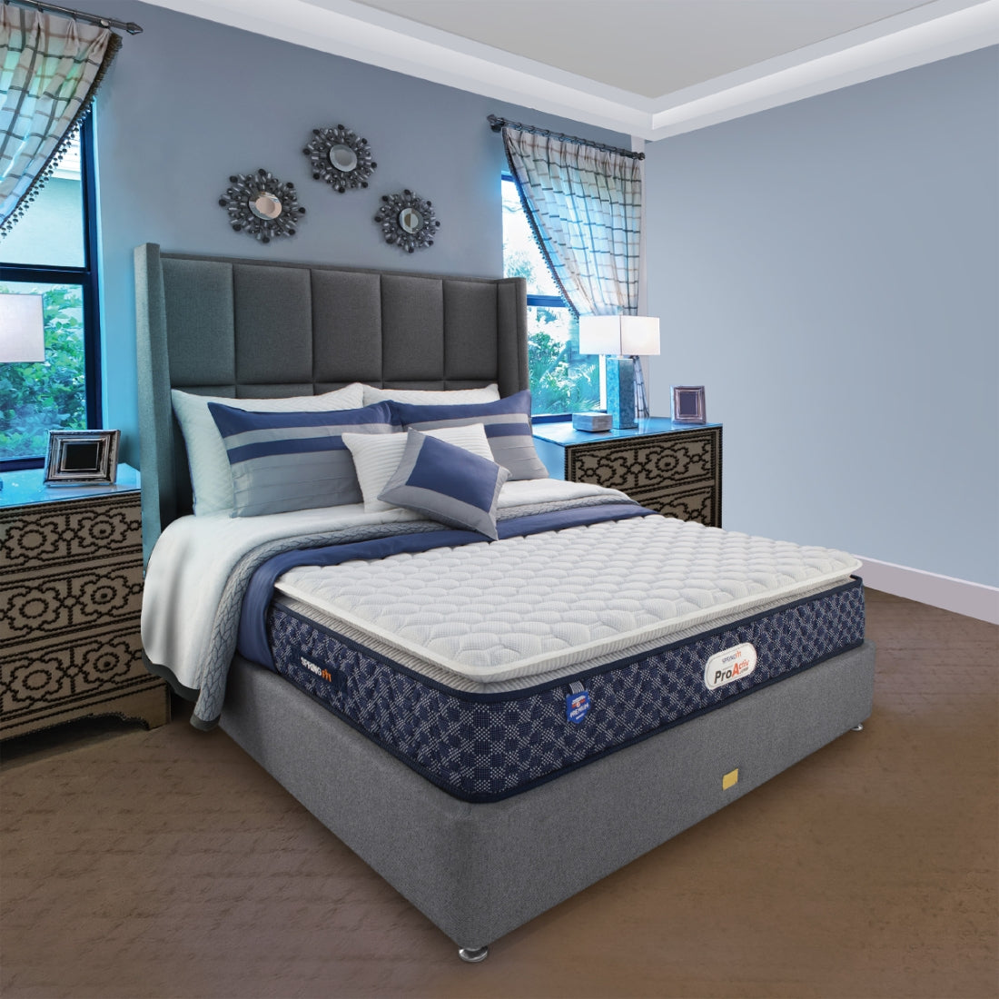 Pro Activ Jump Pillow Top Bonnell Spring Queen Mattress 75x66x8 Inch in Blue & Grey Colour