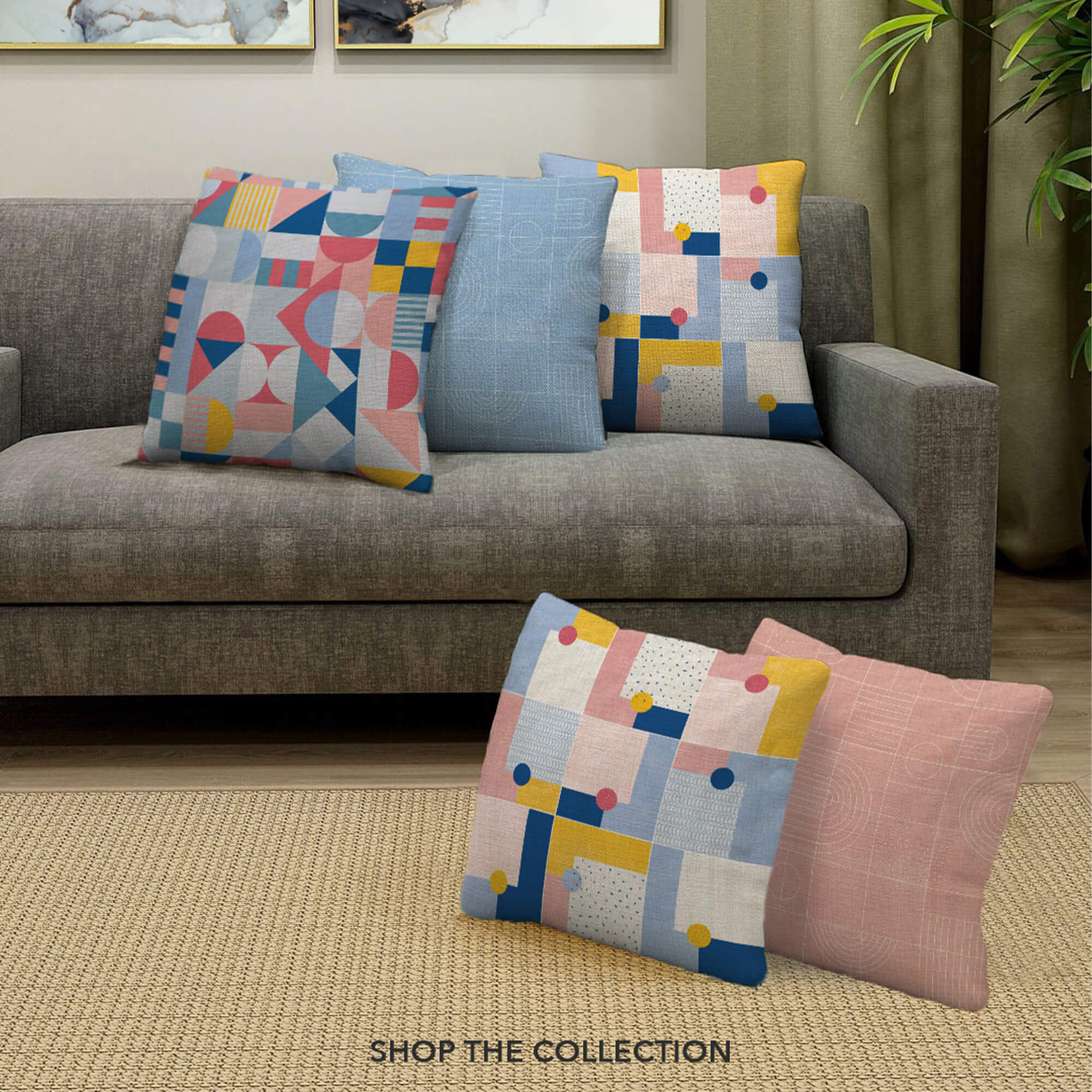 Pop Modern  Reversible Tiled Digital Cushion Cover 40x40 Cm in Blush Colour