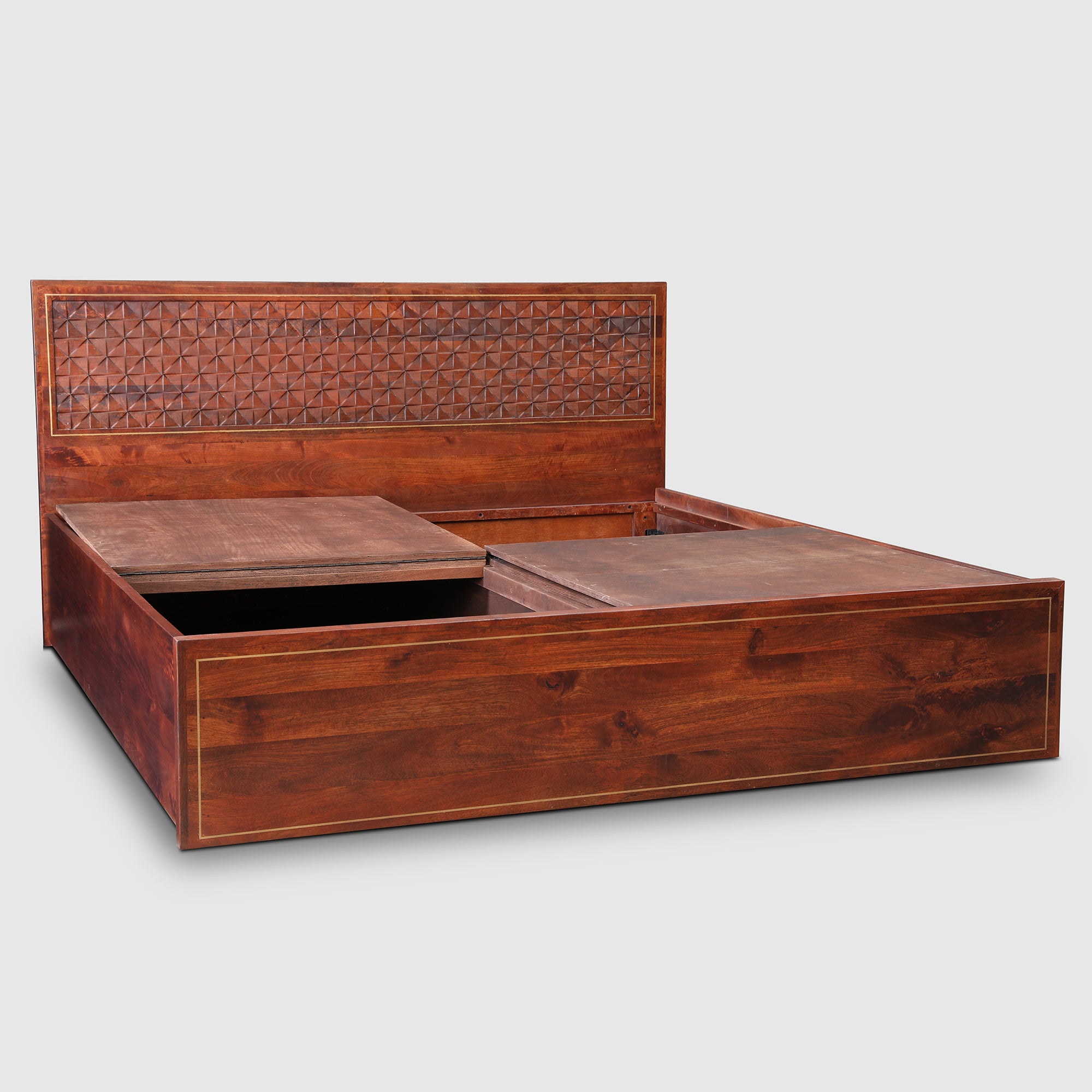 Phoolkari Sheesham Wood Queen Bed in Honey Finish Colour