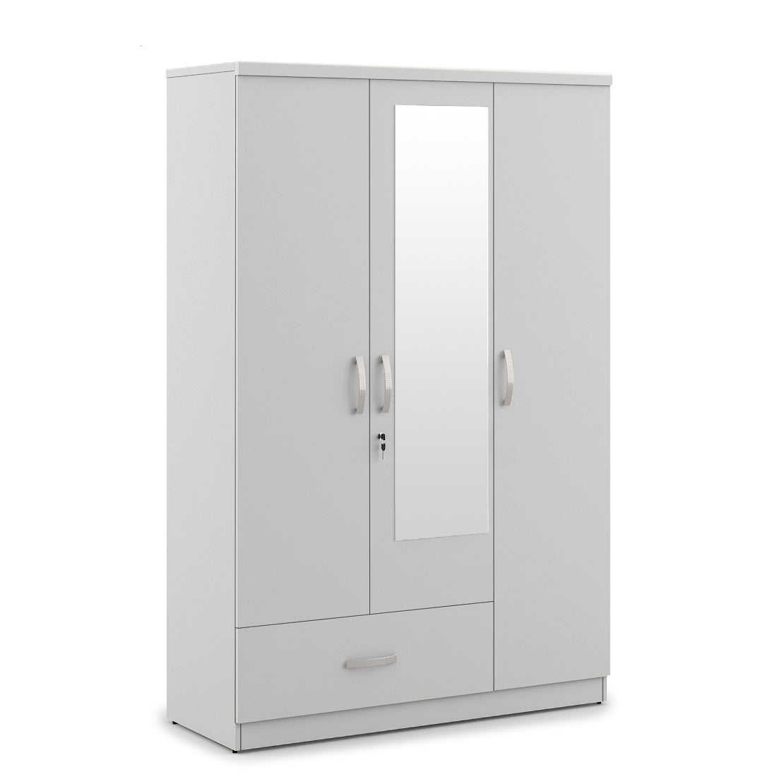 Utsav Three Door Wardrobe with Mirror in White Colour