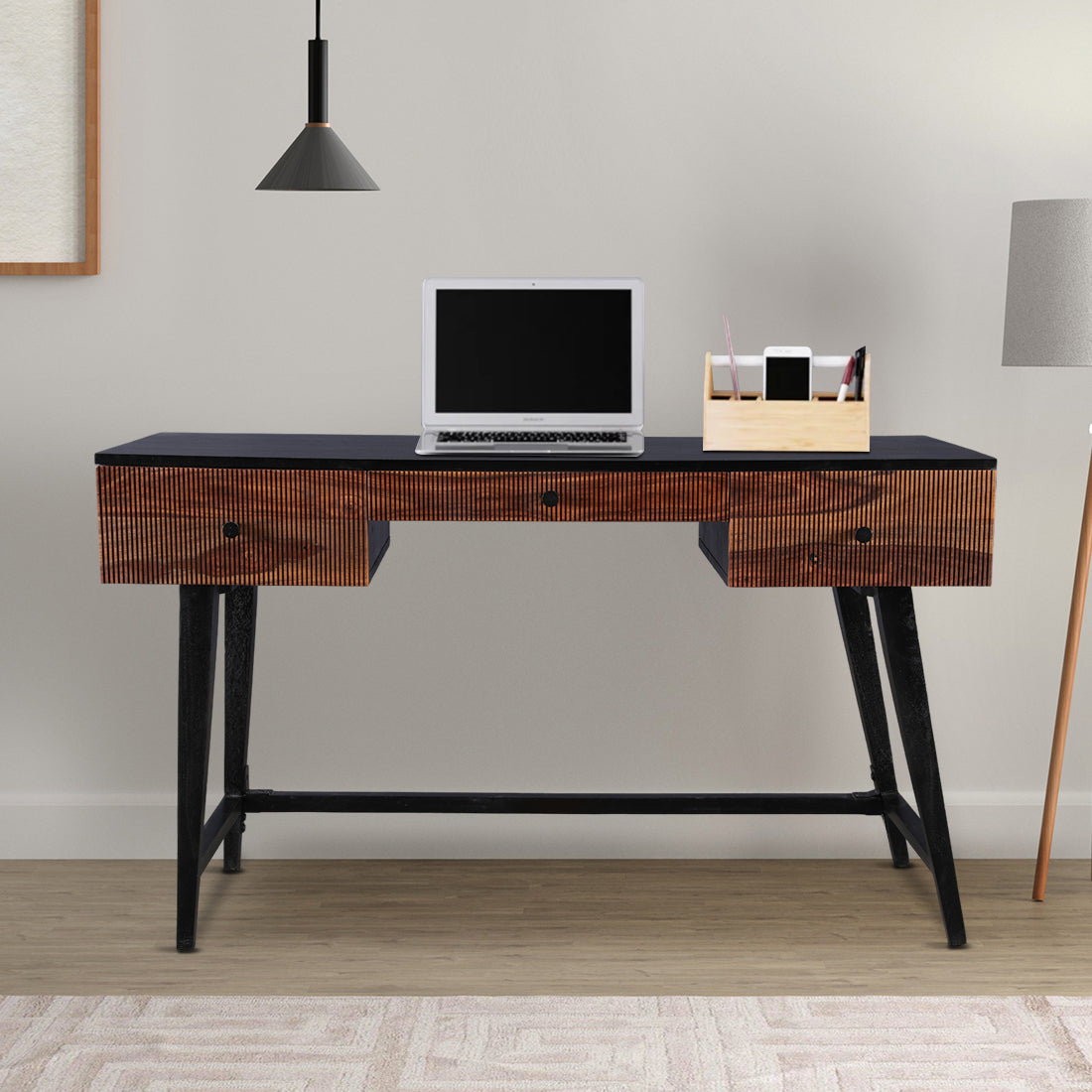 Sven Sheesham Wood(Rosewood) Study Table in Natural Sheesham & Black Colour