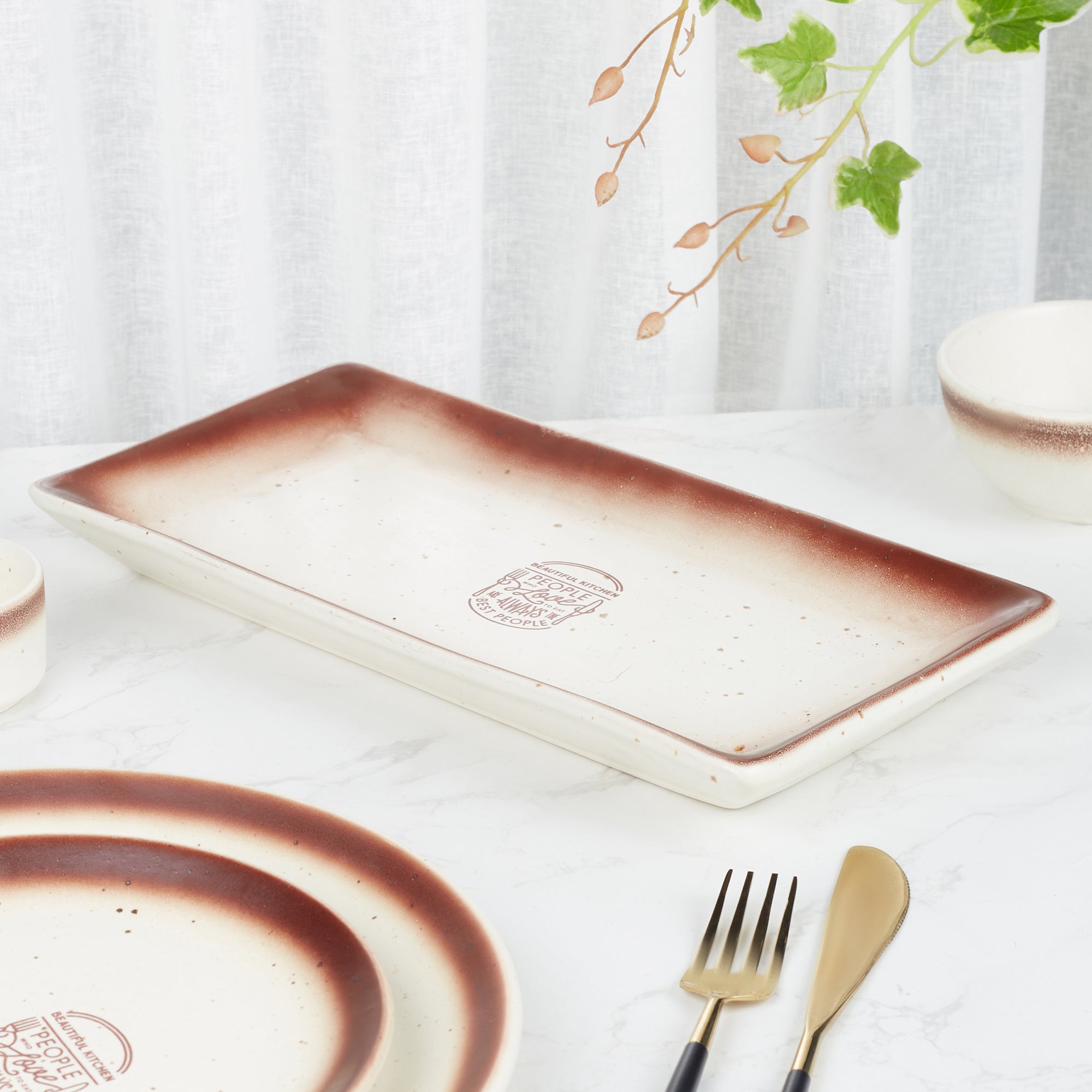 Beautiful Kitchen Studio Pottery Stoneware Serving Platter in Beige Colour