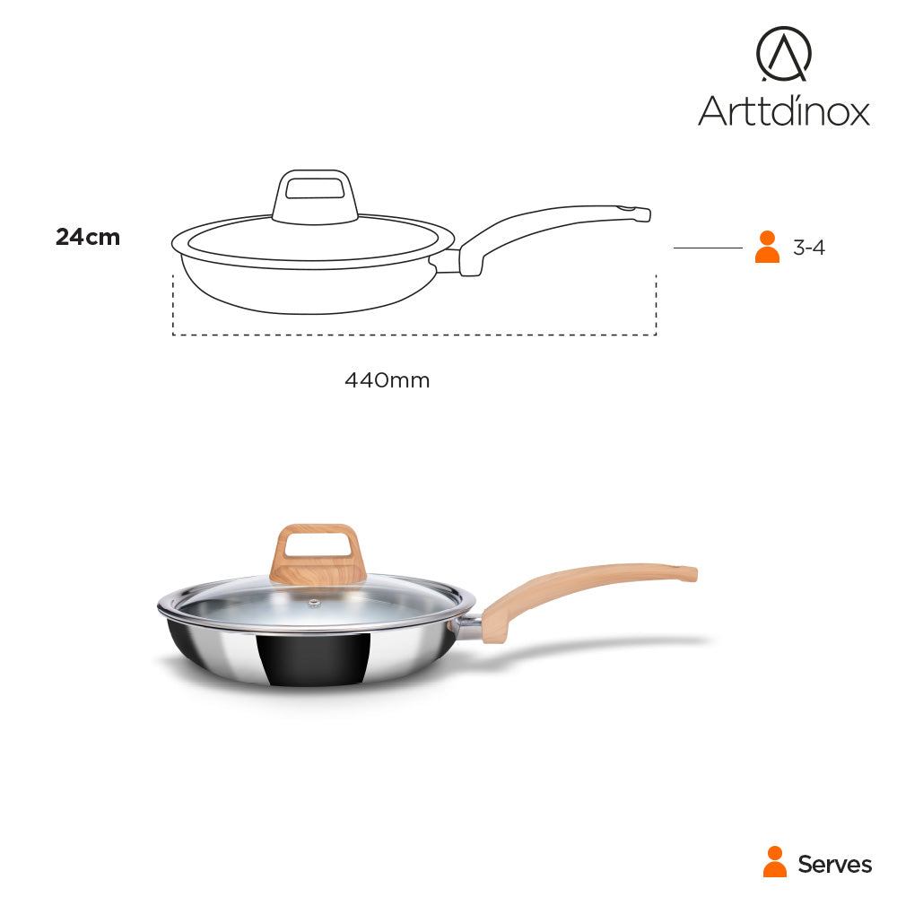 Timber Triply Frypan 24cm with Glass Lid