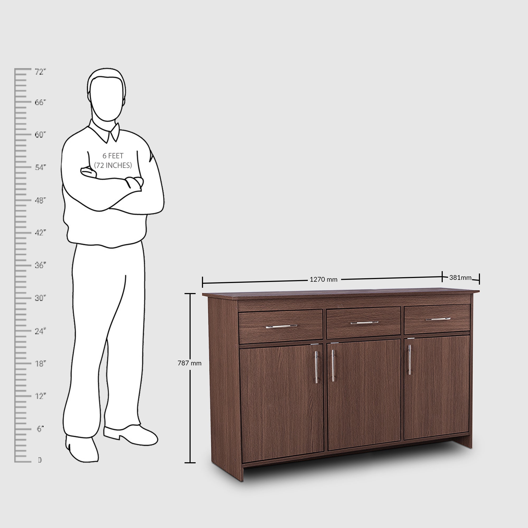 Albert Engineered Wood 3 Door Cabinet in Oak Colour