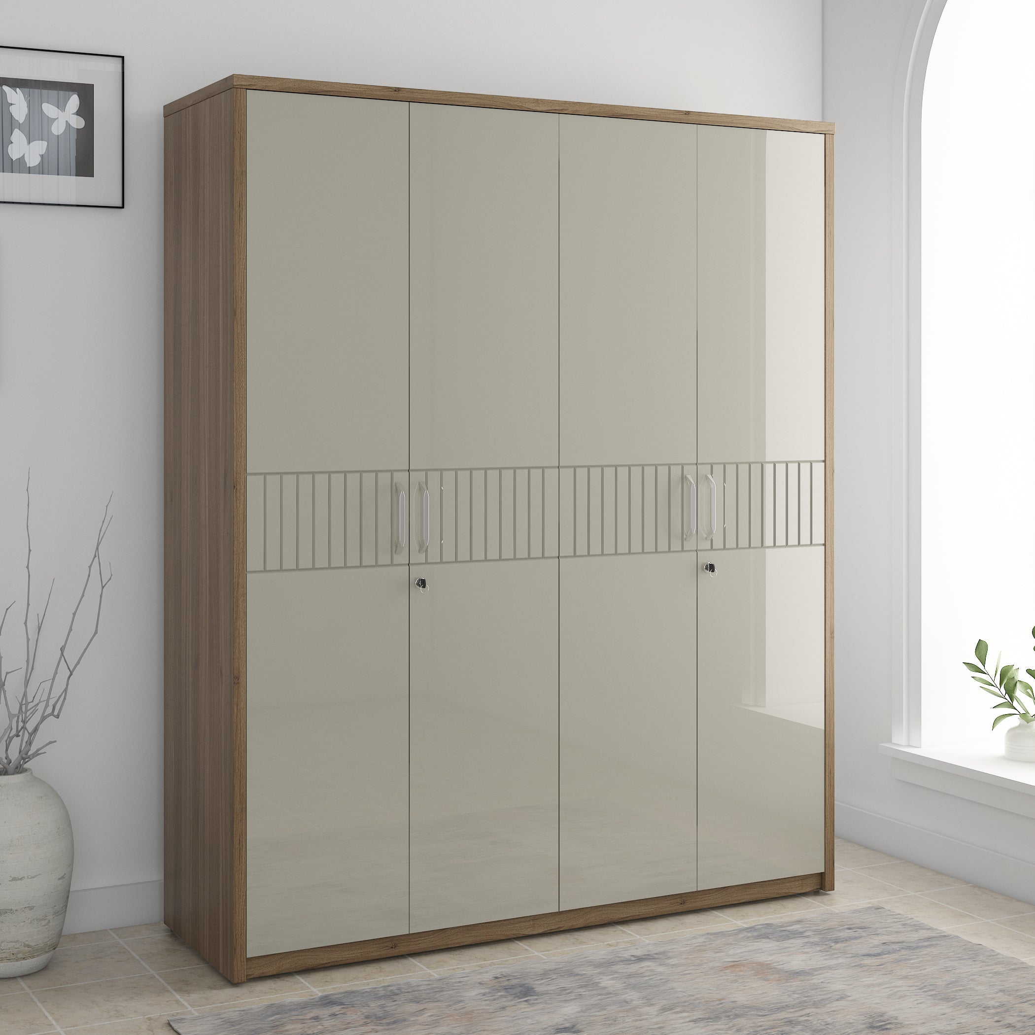 Cascade  Four Door Wardrobe in Lyon walnut Colour