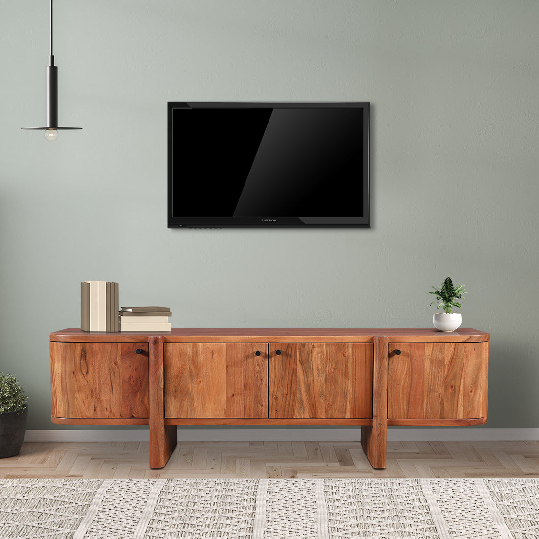 Haruki Acacia Wood Low Height Tv Unit in Teak Colour