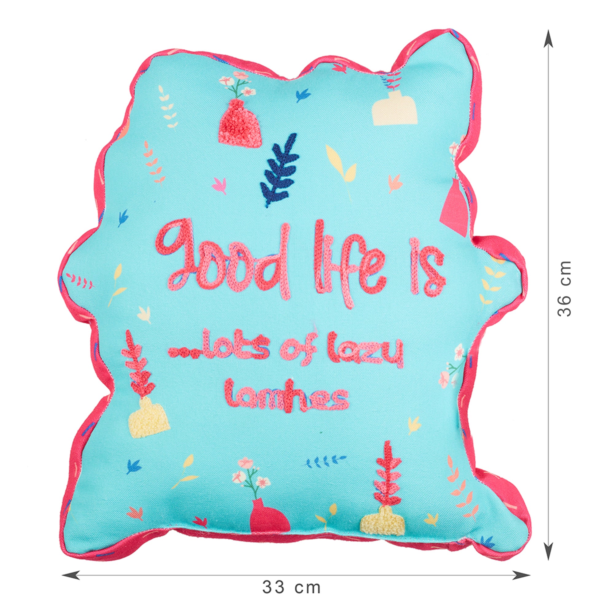Good Life  Reversible Lazy Lamhe Digital Printed Shaped Cushion 33x36 Cm in Aqua Colour