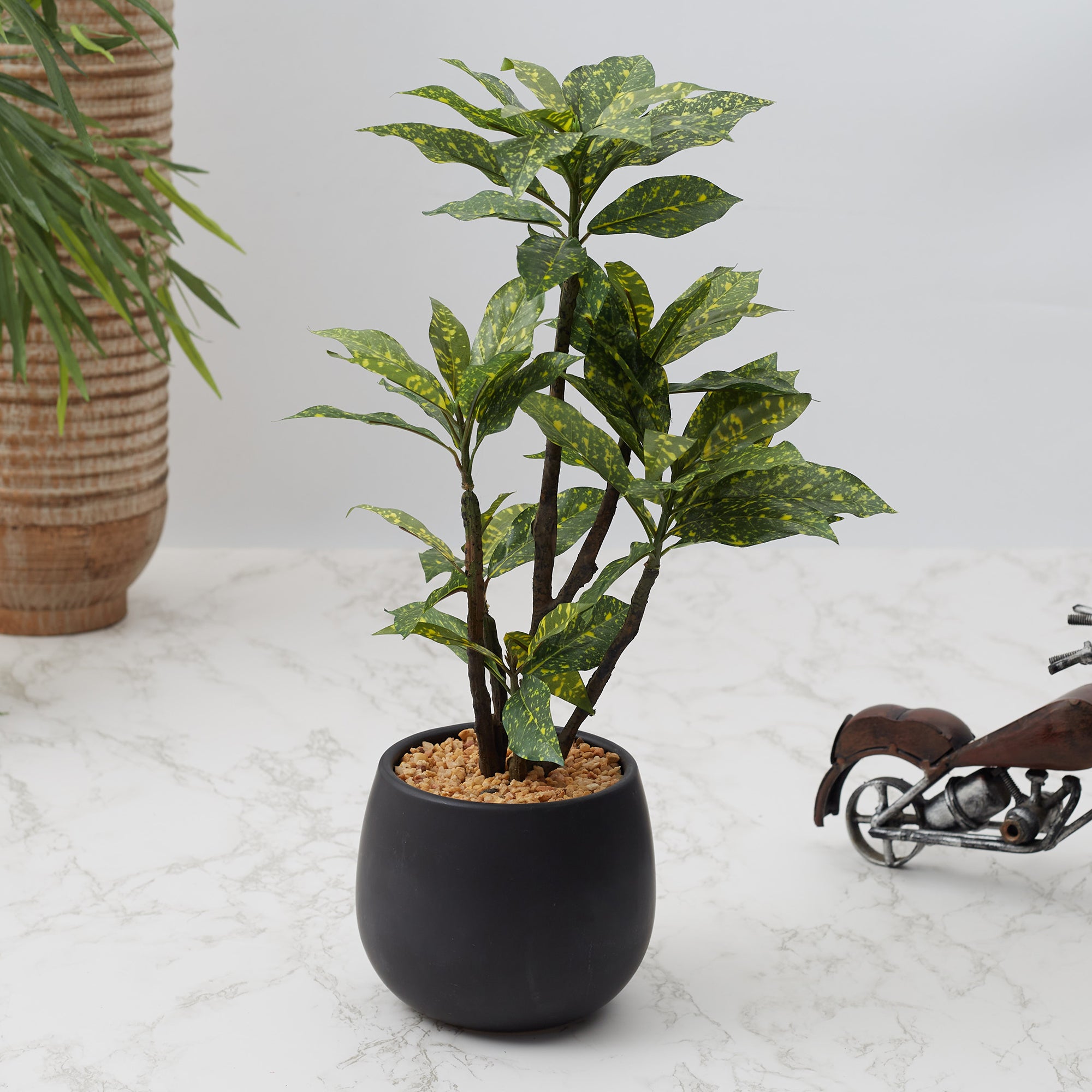 Ilana Faux Croton Ceramic Potted Plant 43 Cm in Green Colour