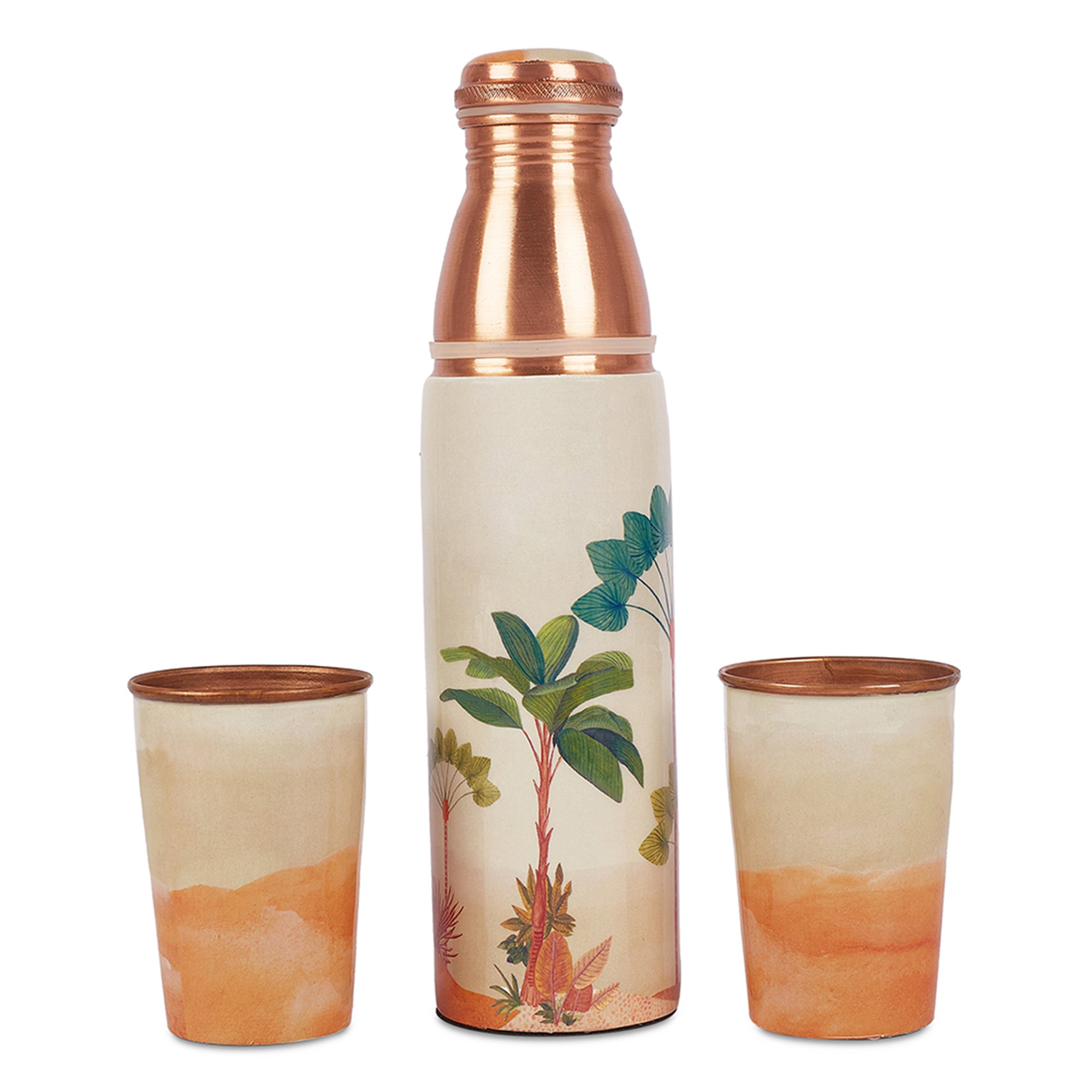 Oasis Copper Copper Bottle (1 Liter) & Tumbler (300ml) Set of 3 in Multi Colour