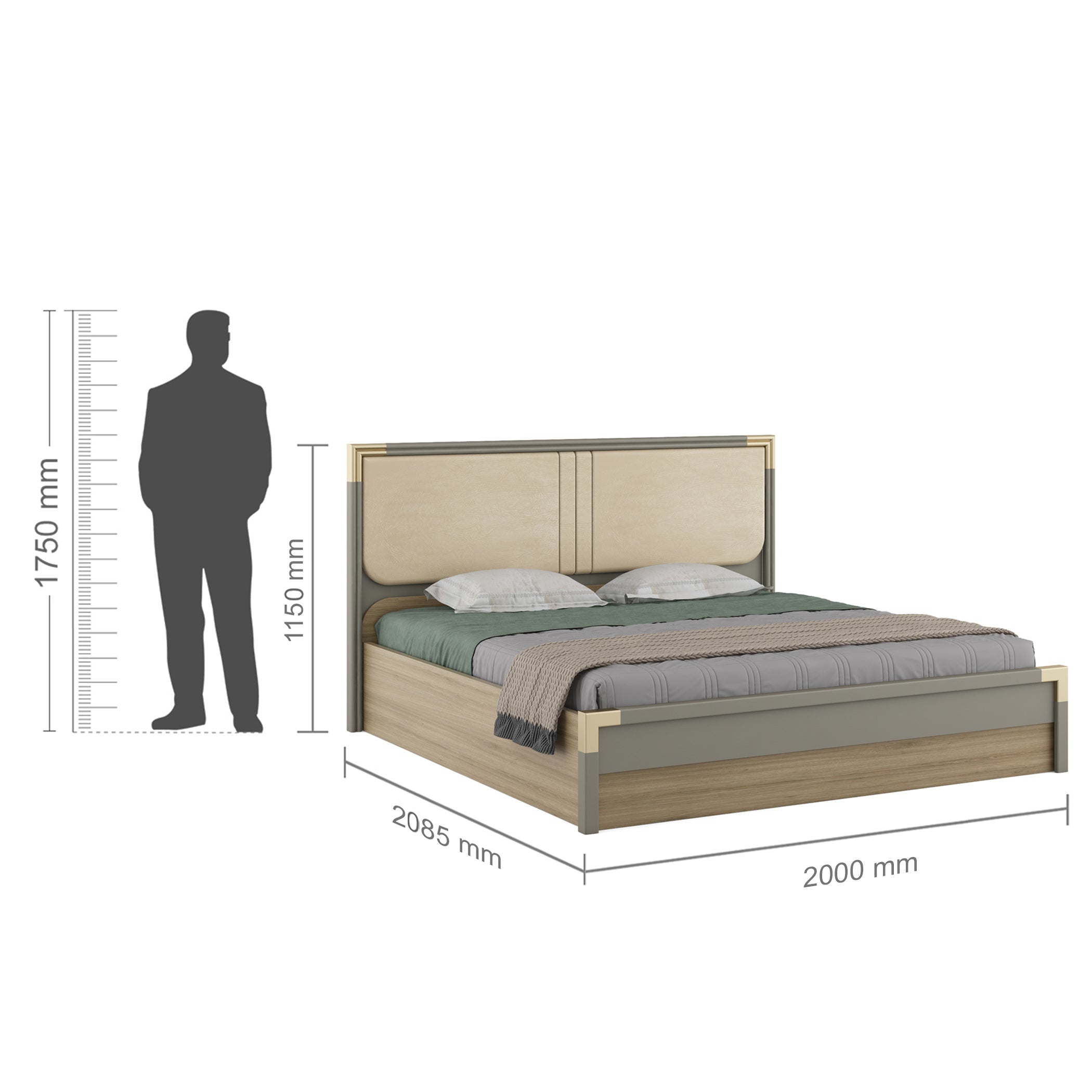 Asa Engineered Wood King Bed in Santana Oak Colour