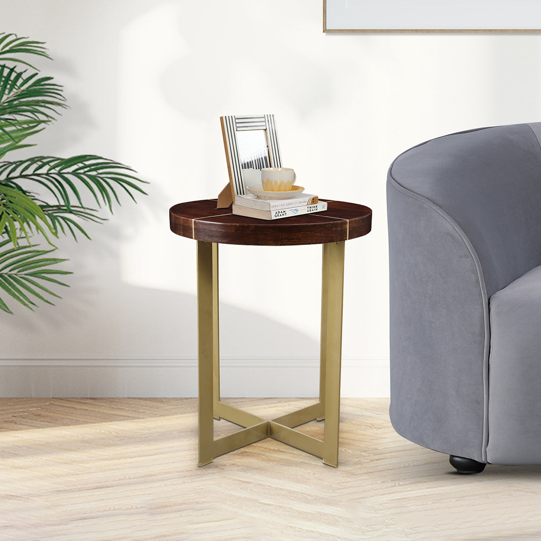 Augustin Solid Wood Side Table in Walnut Colour
