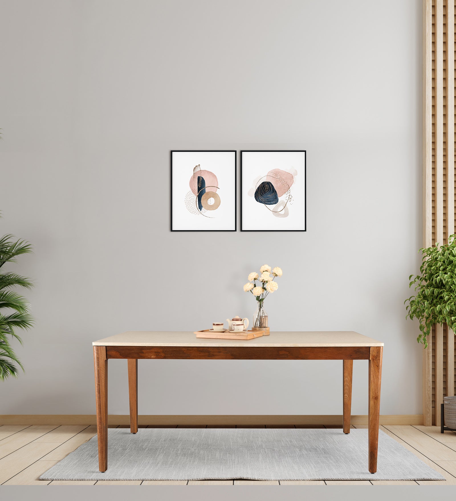 Siam Marble Top Six Seater Dining Table in Walnut Colour