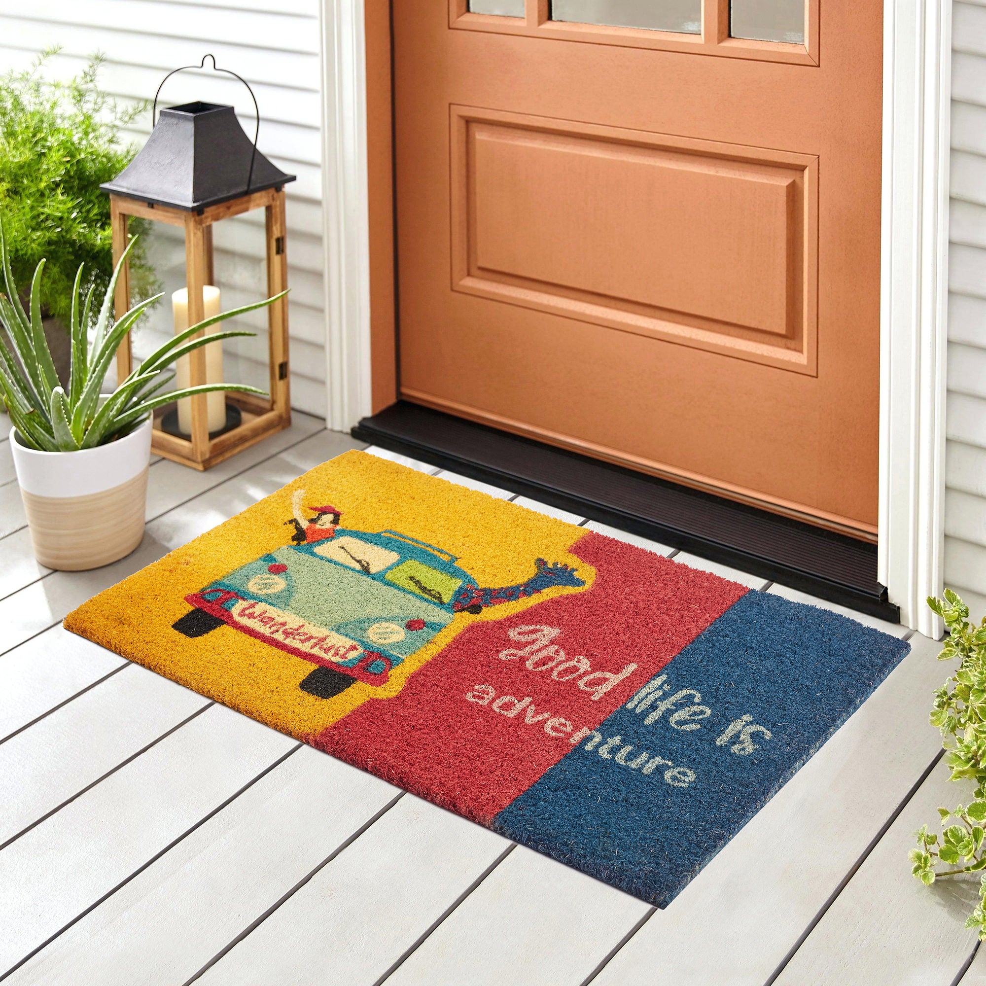 Good Life Is  Adventure Printed Coir Doormat 40x60 CM in Multi Colour
