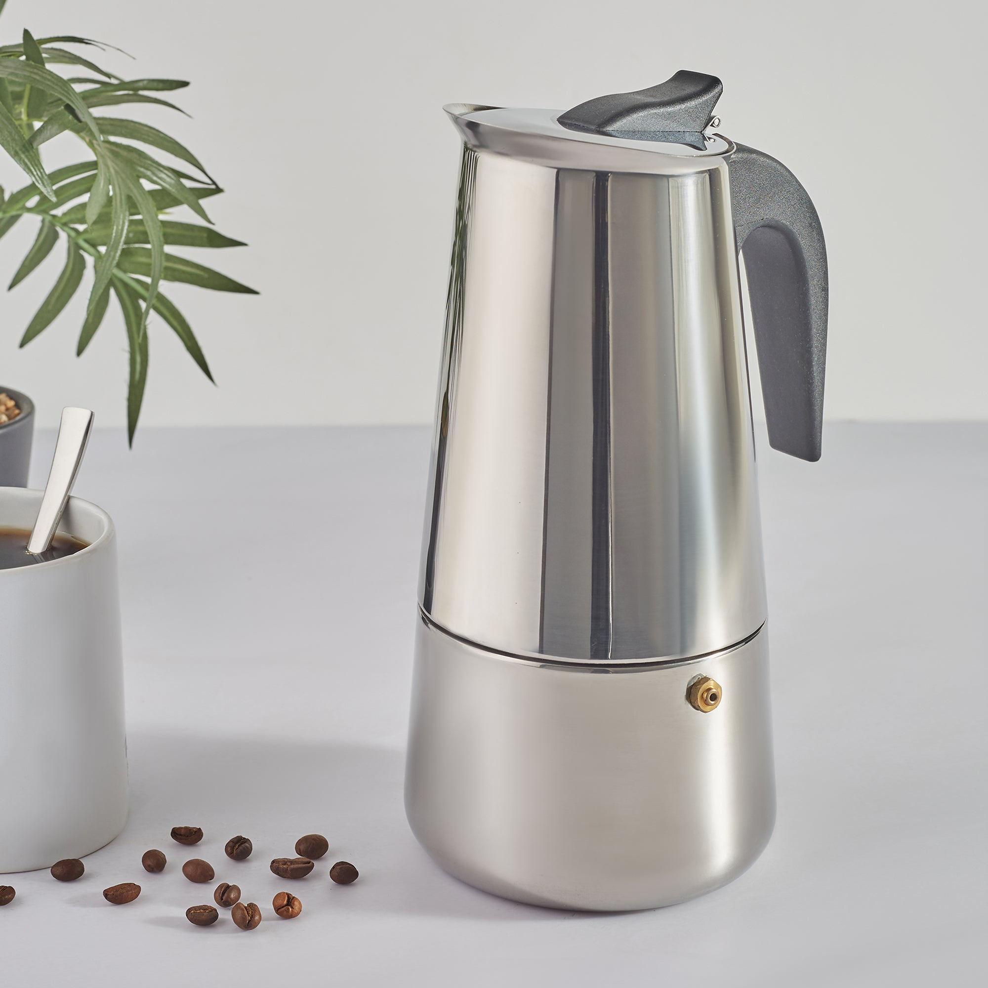 Brew Steel Moka Pot Coffee Maker 450 ml in Silver Colour