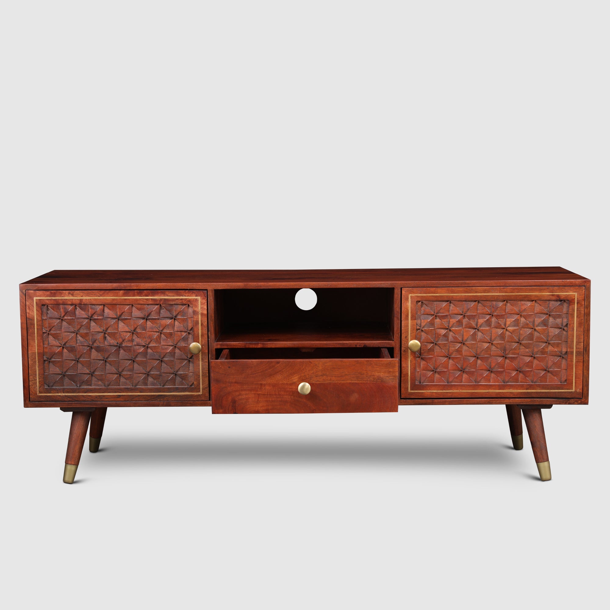 Phoolkari Full Height TV Unit in Honey Finish Colour