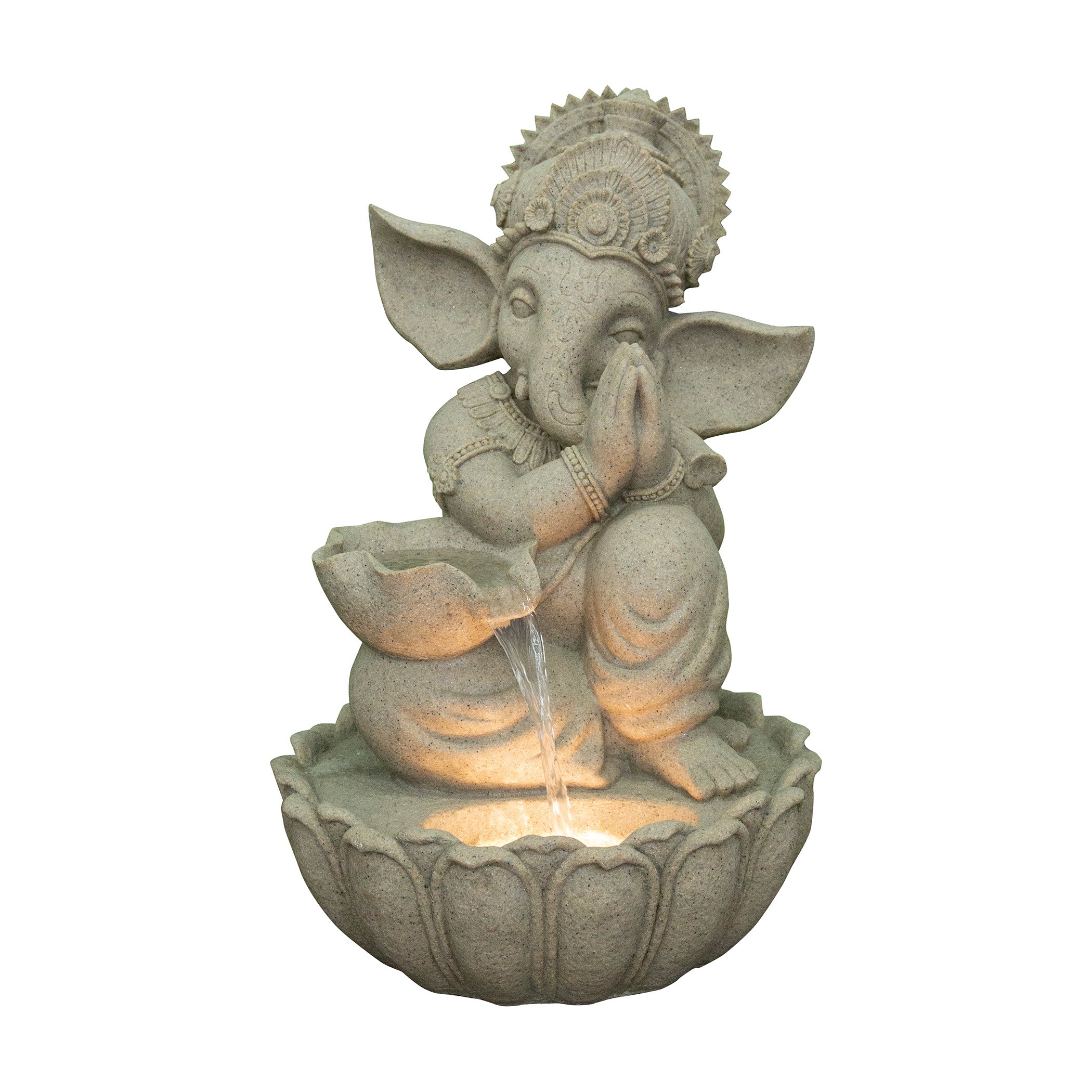 Aqua Bliss Sandstone Ganesha Namaste Water Fountain 52X82Cm in Tan Colour