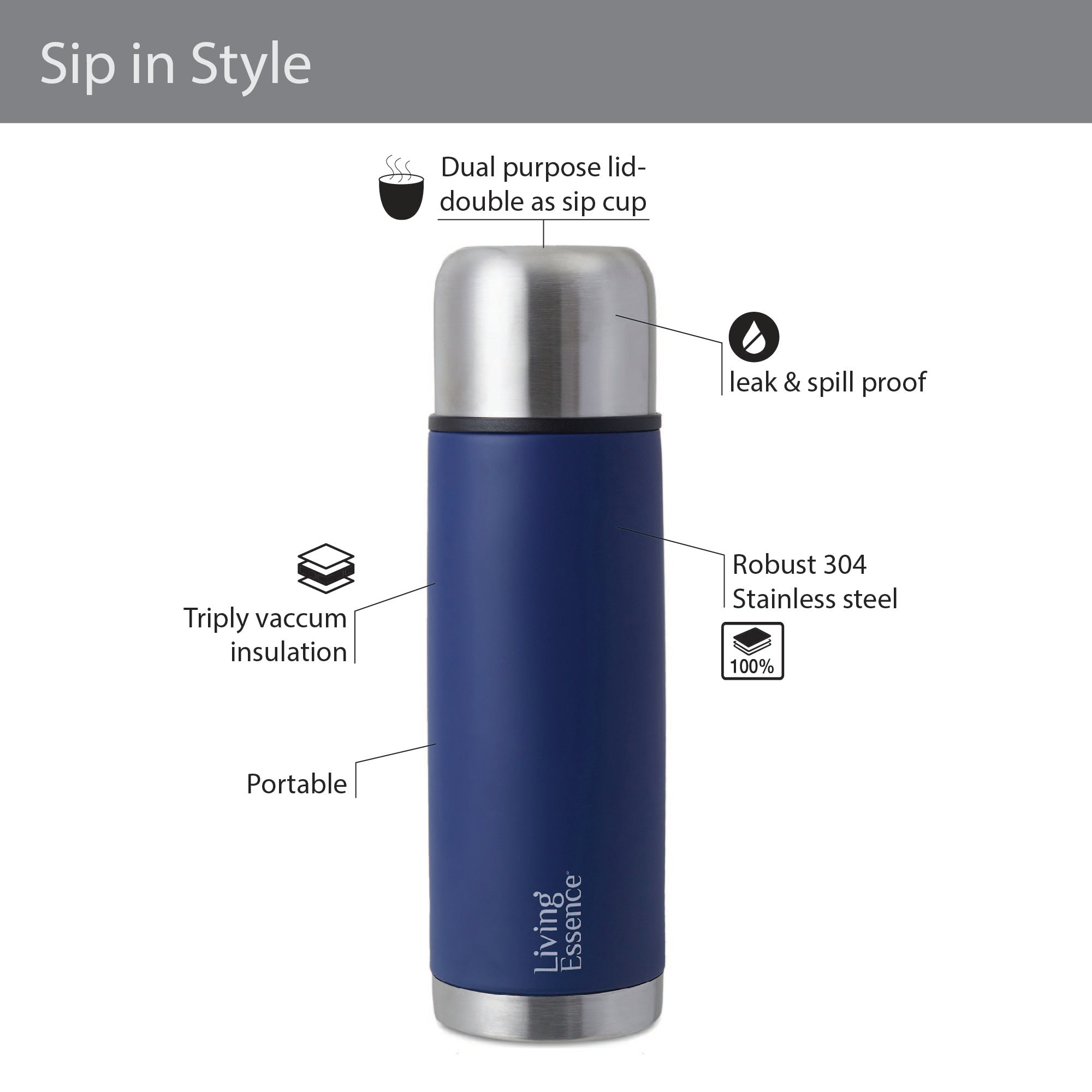 Fiesta Thermosteel Puro Vaccum Flask Combo Set of 2 in Cobalt Colour
