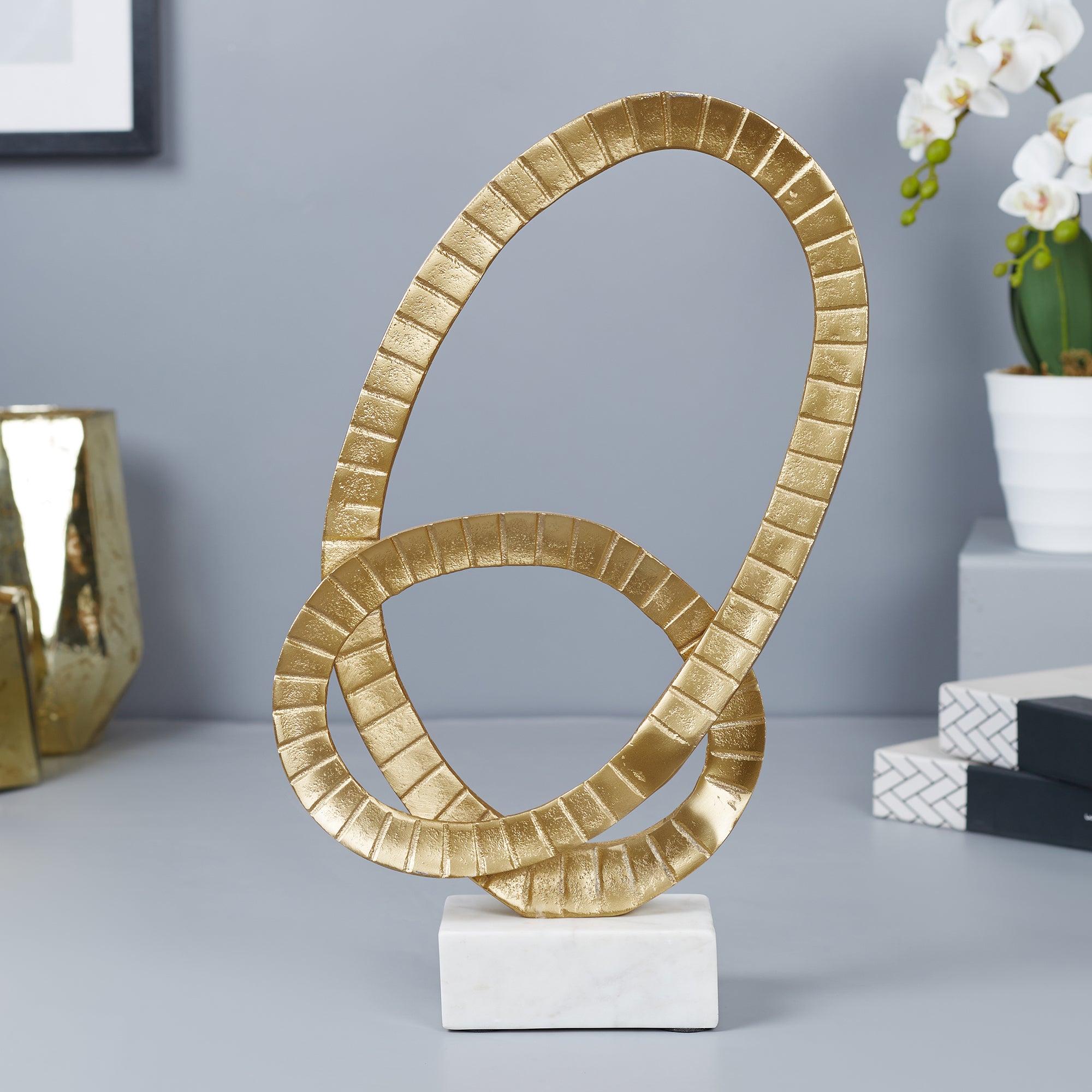 Venice Aluminium Dual Rings Table Decor 25x7x43 Cm in Gold Colour