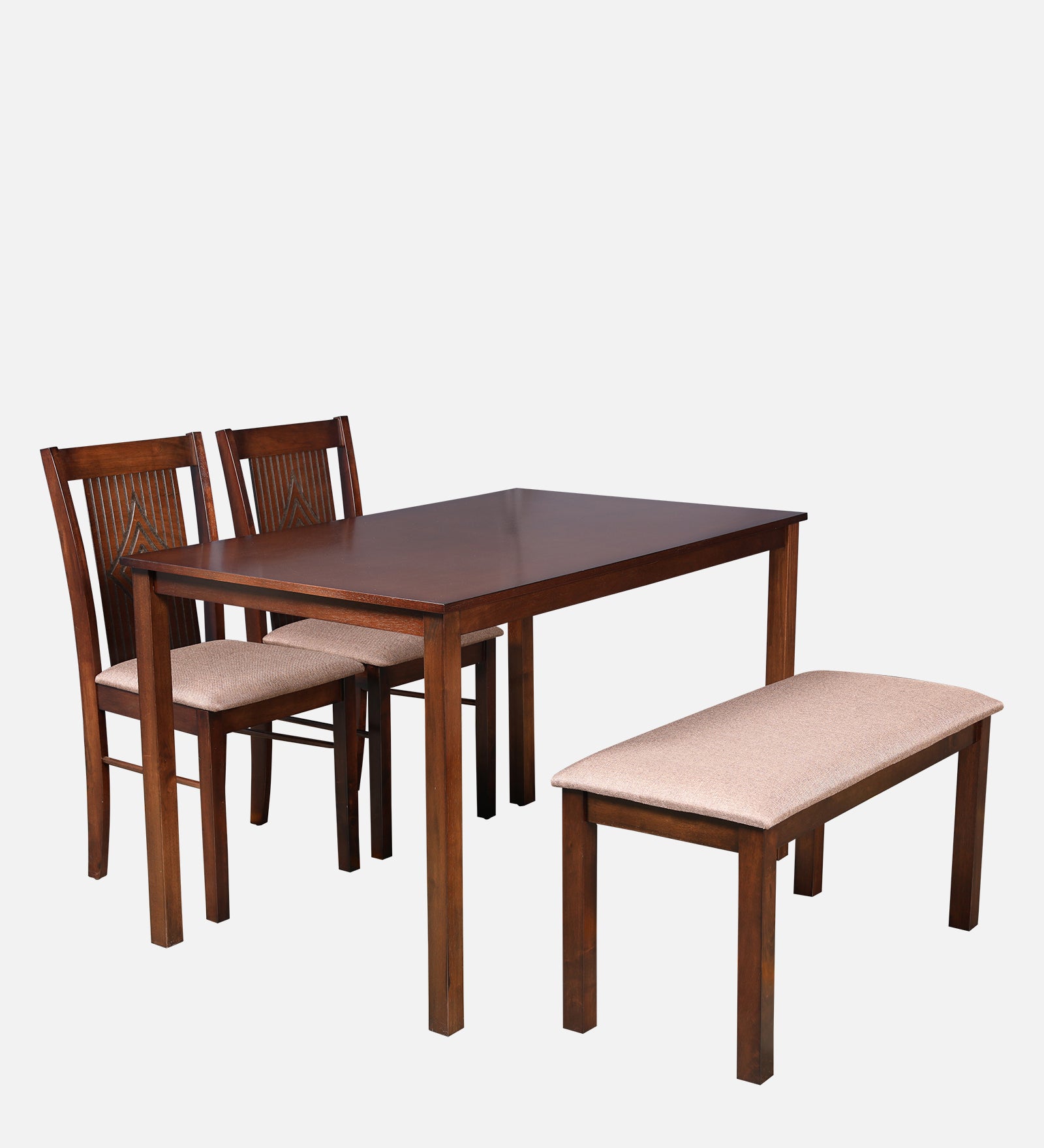 Aravali Rubber Wood Four Seater Dining Set With Bench in Antique Cherry Colour